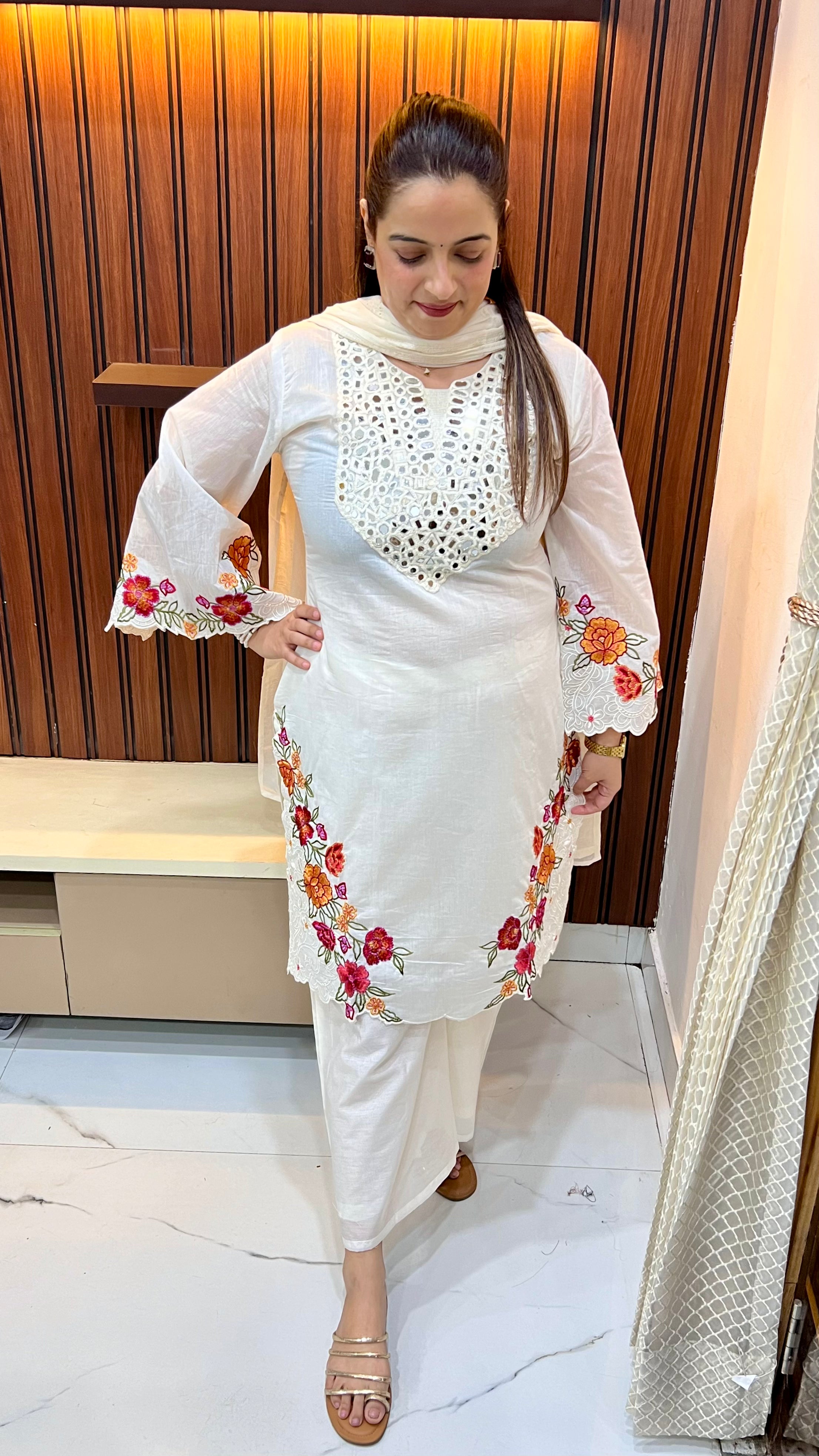 Pakistani Style Mul Chanderi Suit with Real Mirror Work