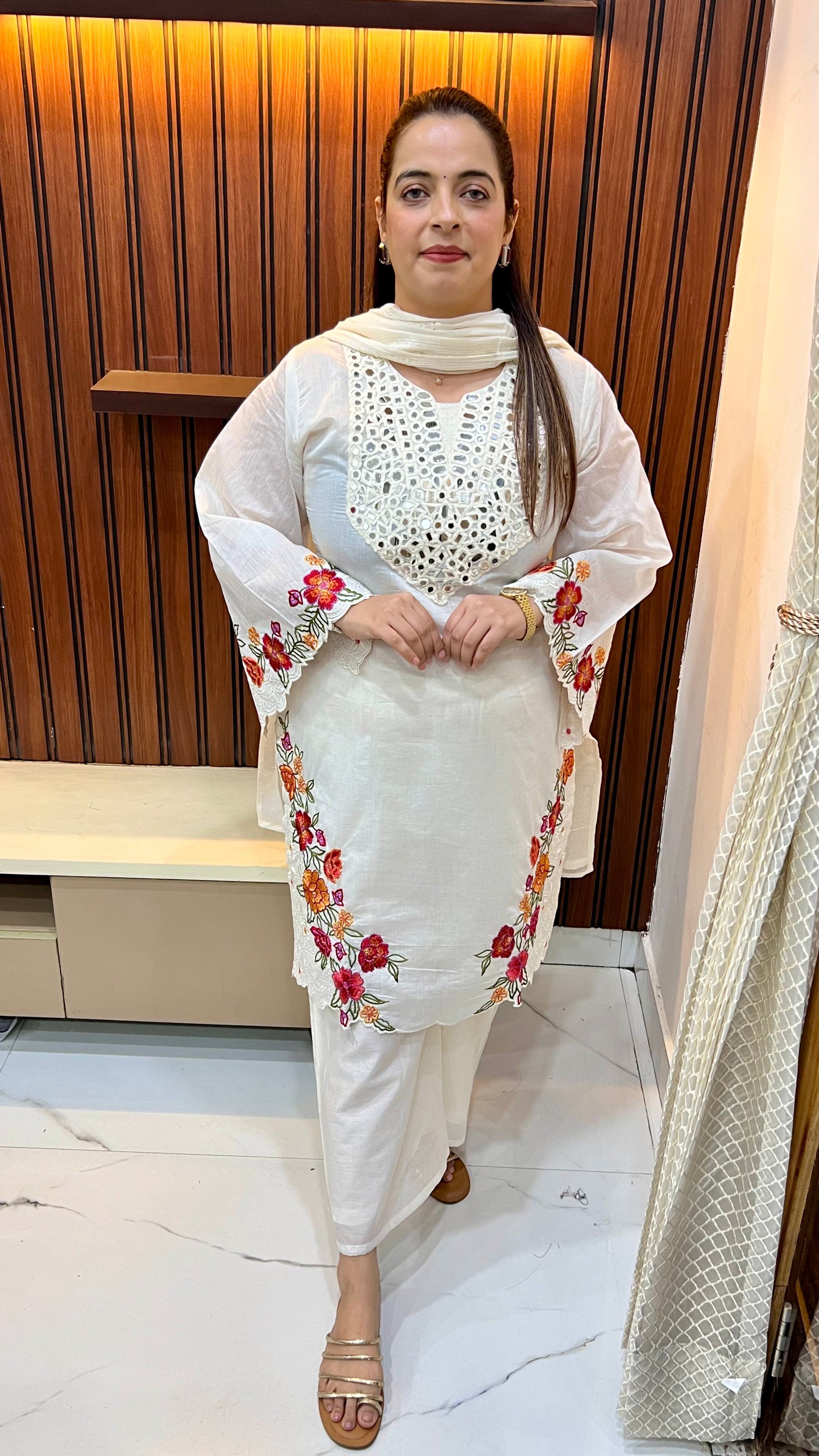 Pakistani Style Mul Chanderi Suit with Real Mirror Work