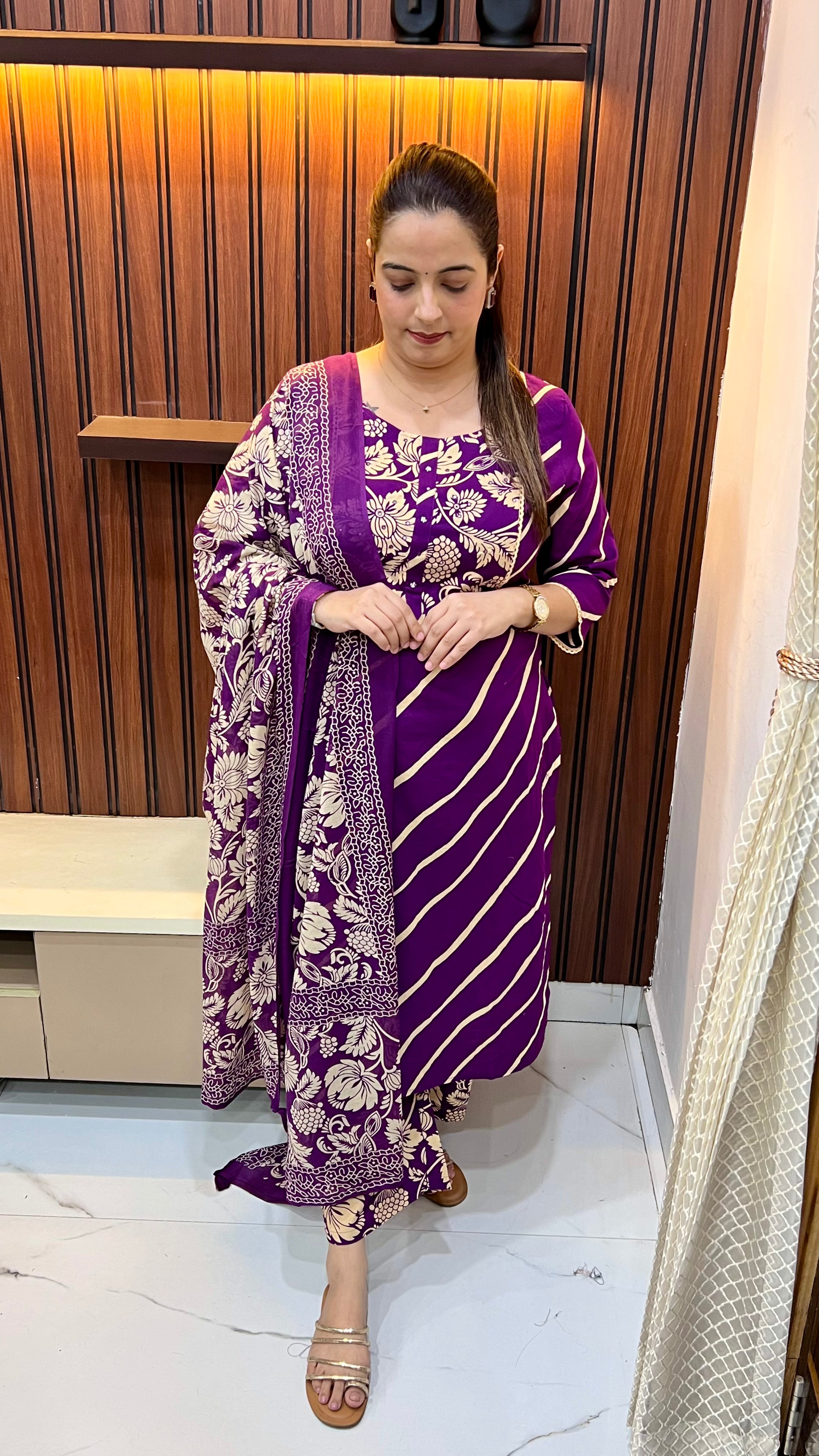 Boutique Special: Pure Cotton Lehriya & Floral Fusion Suit