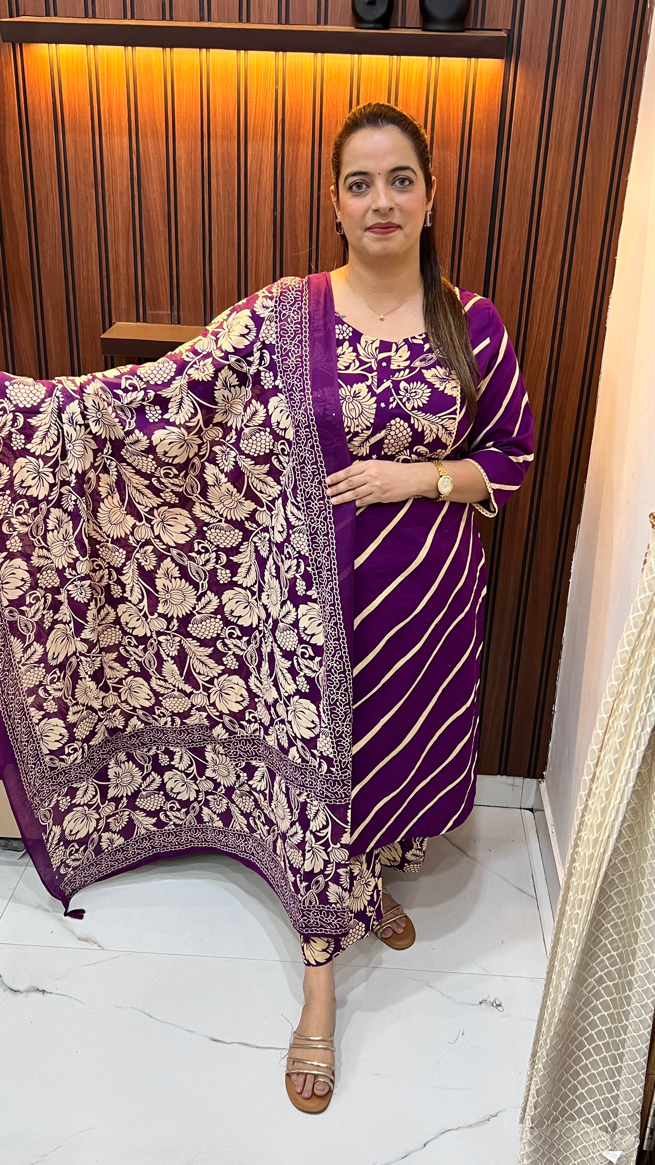 Boutique Special: Pure Cotton Lehriya & Floral Fusion Suit