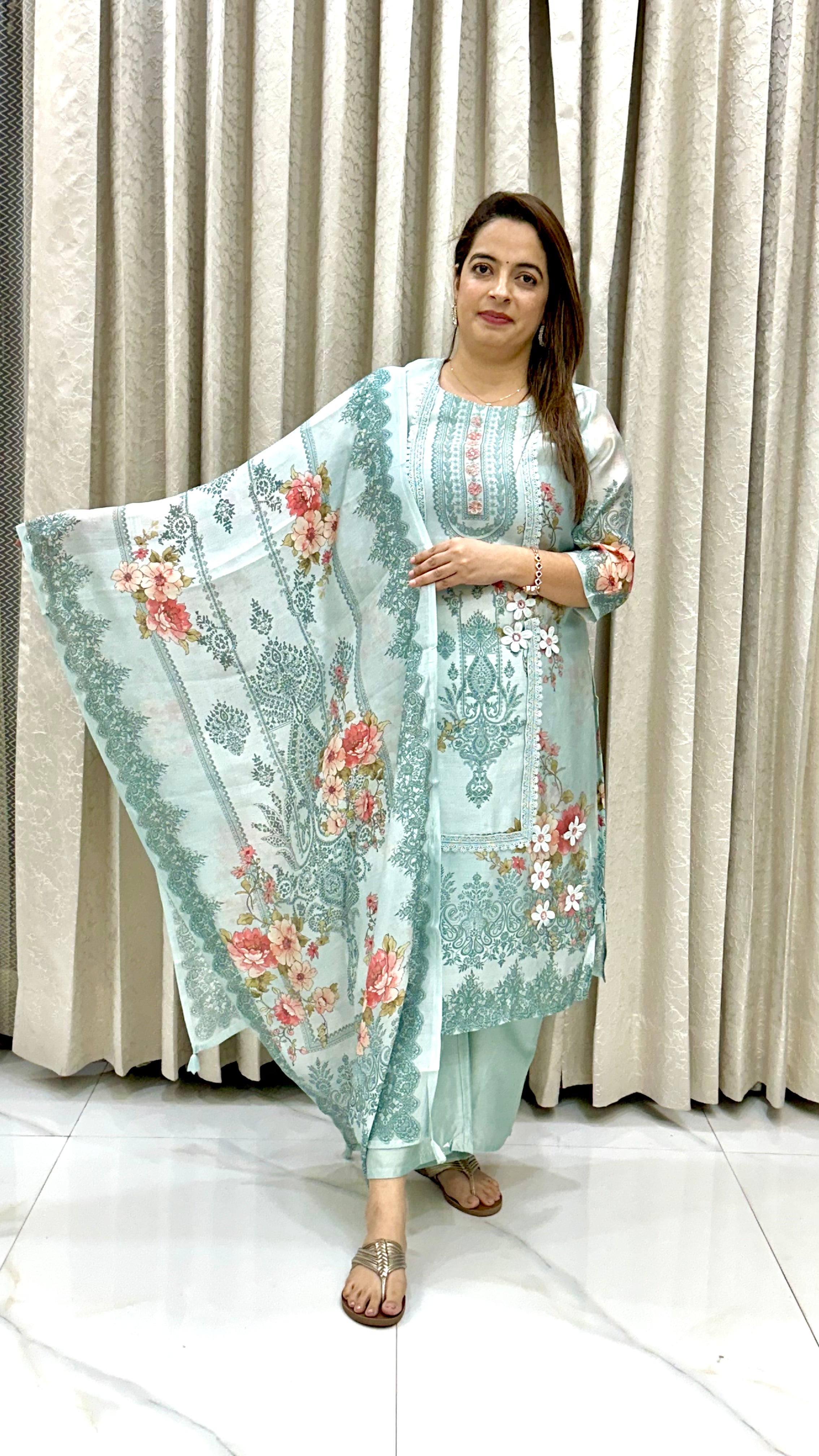 Mul Chanderi Pakistani-Style Digital Print Masterpiece