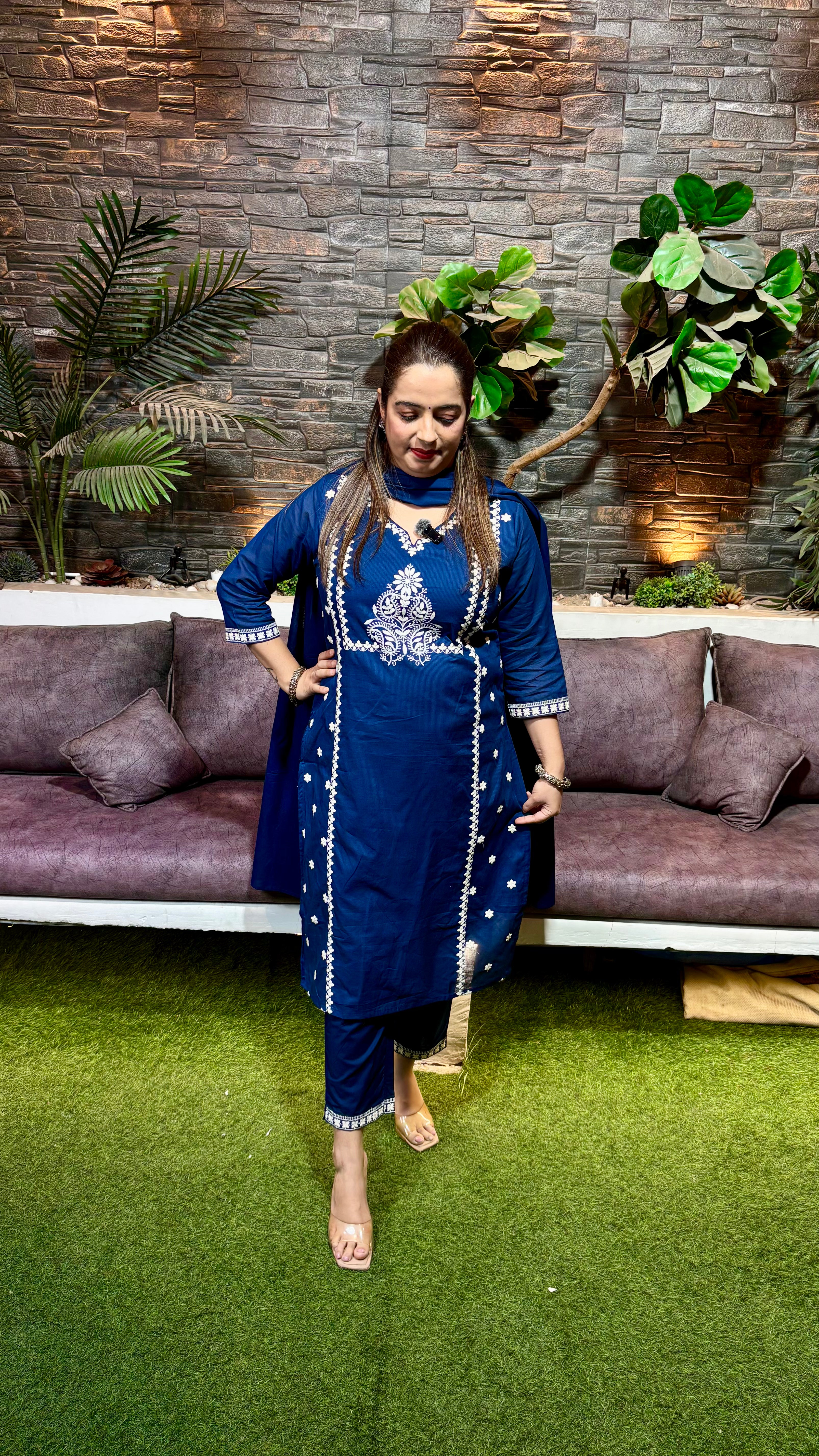Lucknawi Mul Cotton Suit with Handmade Work (Model is wearing size: XL)
