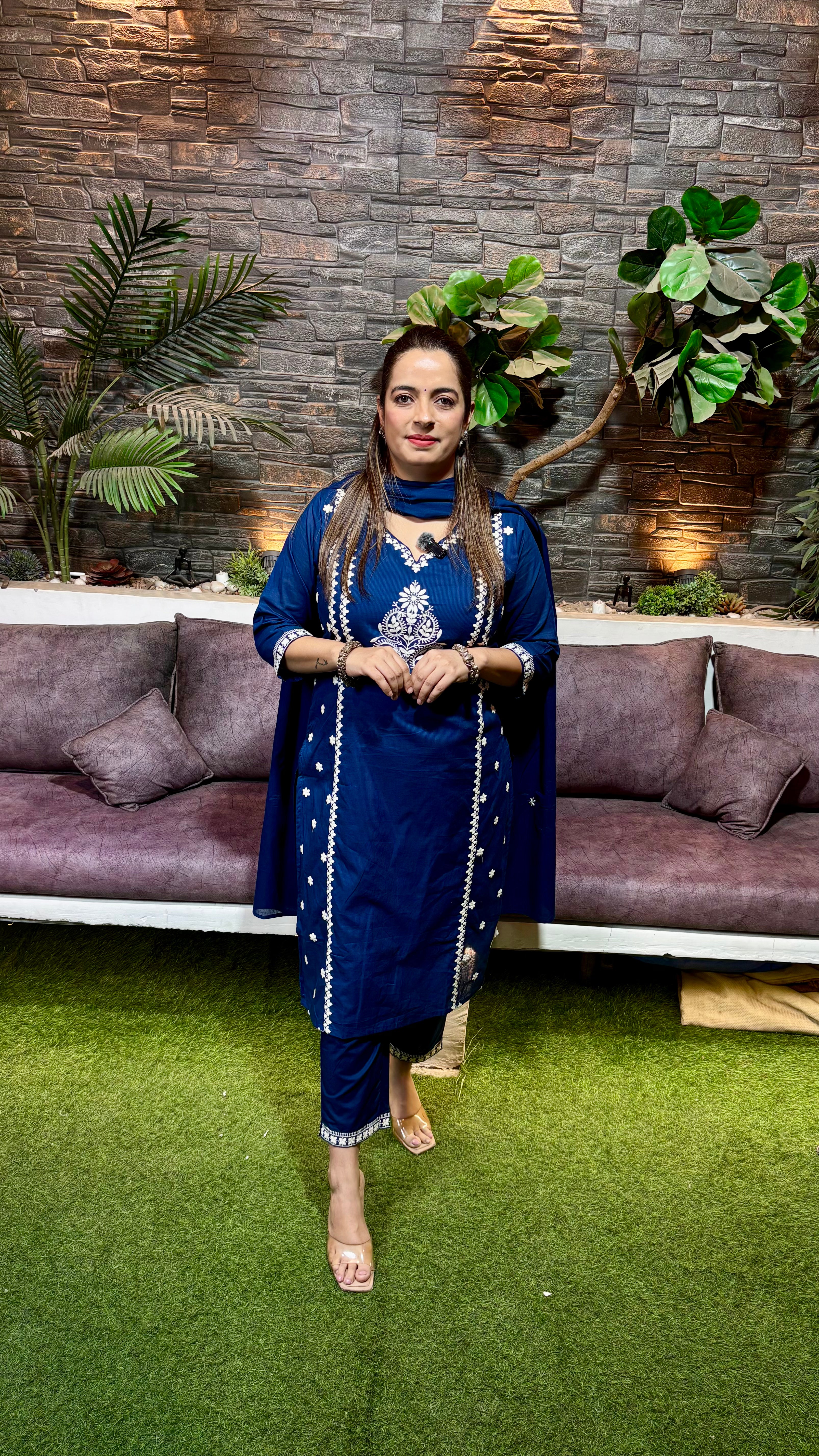 Lucknawi Mul Cotton Suit with Handmade Work (Model is wearing size: XL)