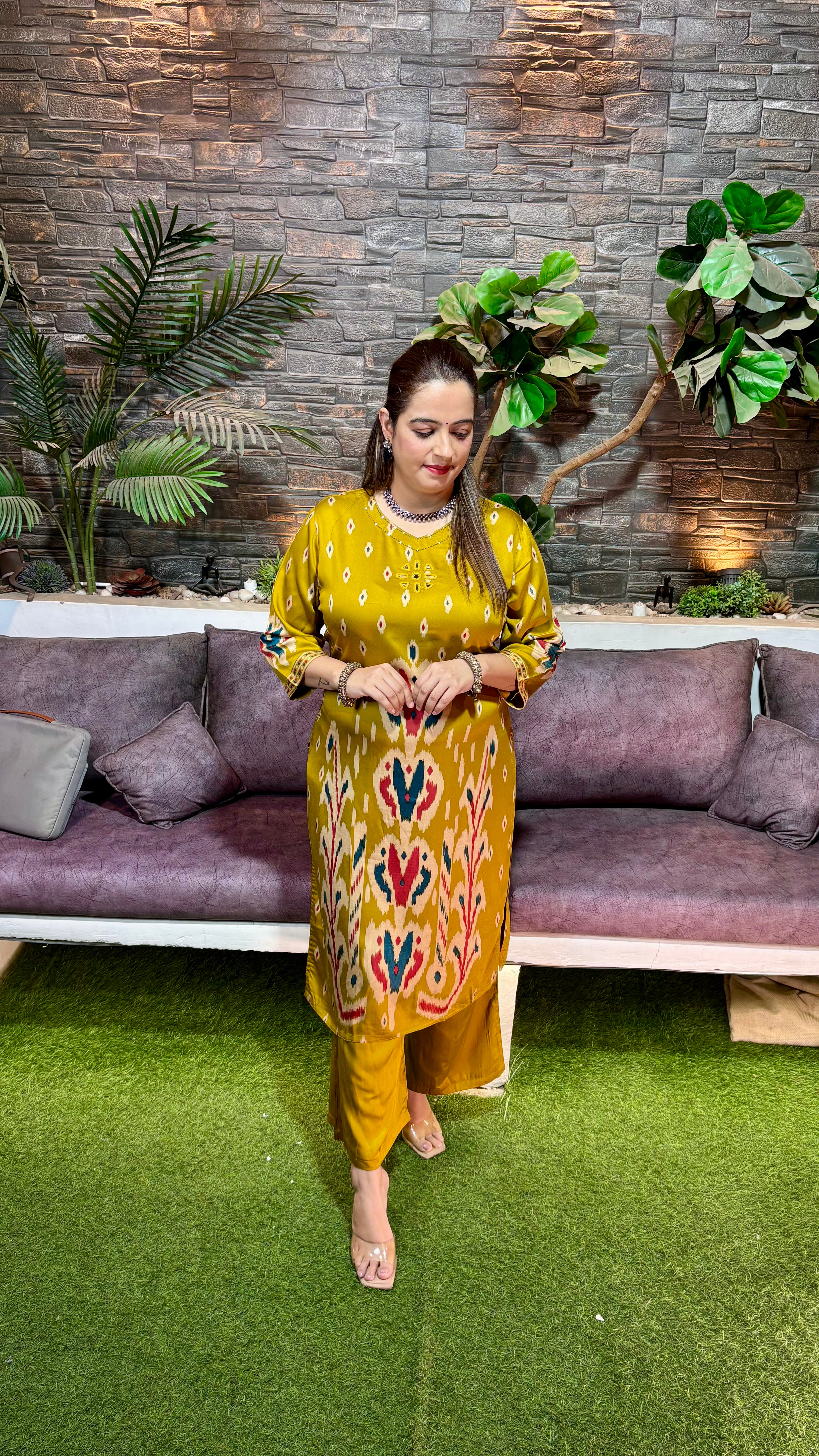 Gajji Silk Co-ord Set with Digital Print & Real Mirror Work