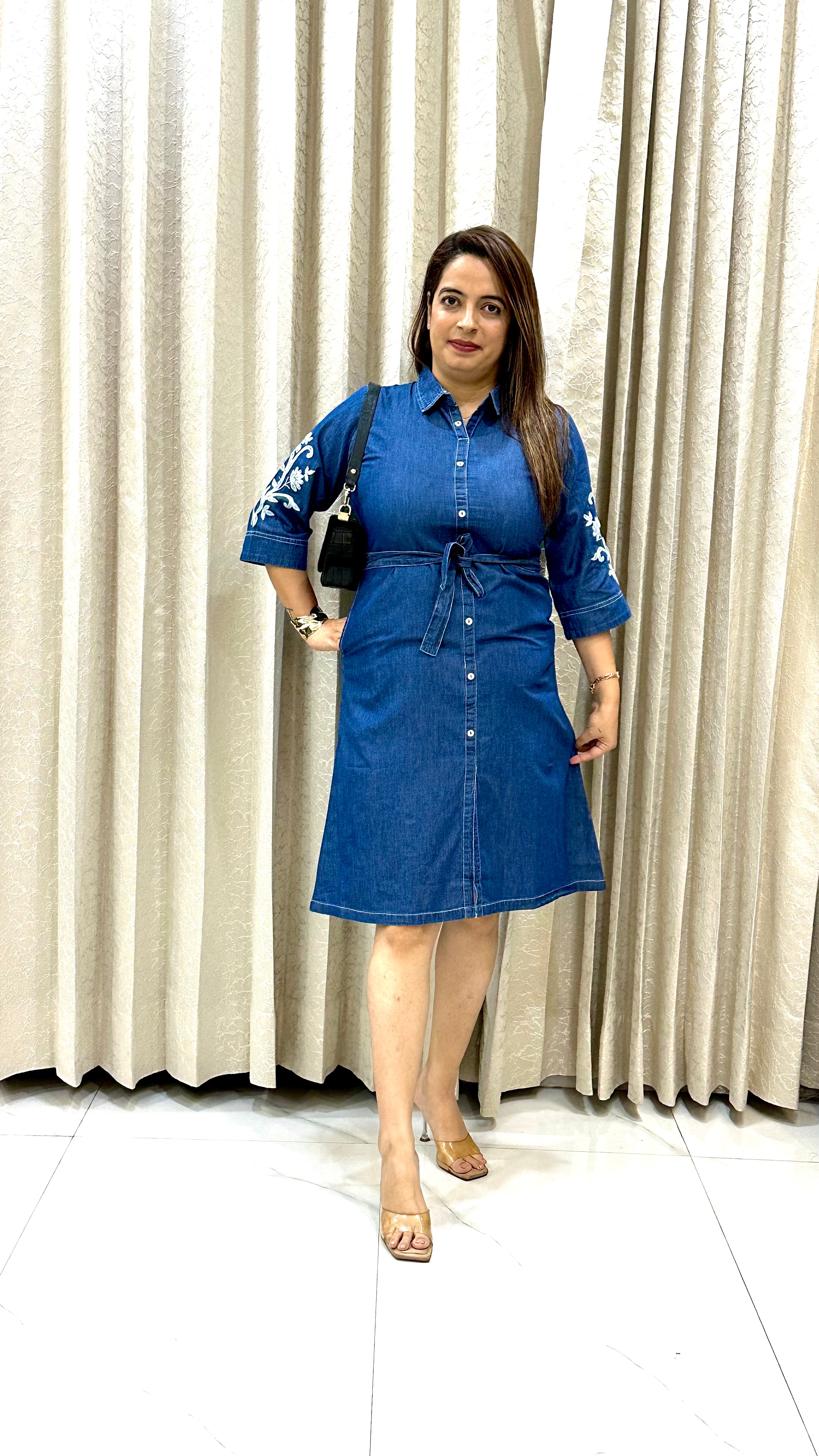 Women's Choice Exclusive: Denim Tunic with Embroidered Sleeve Artistry