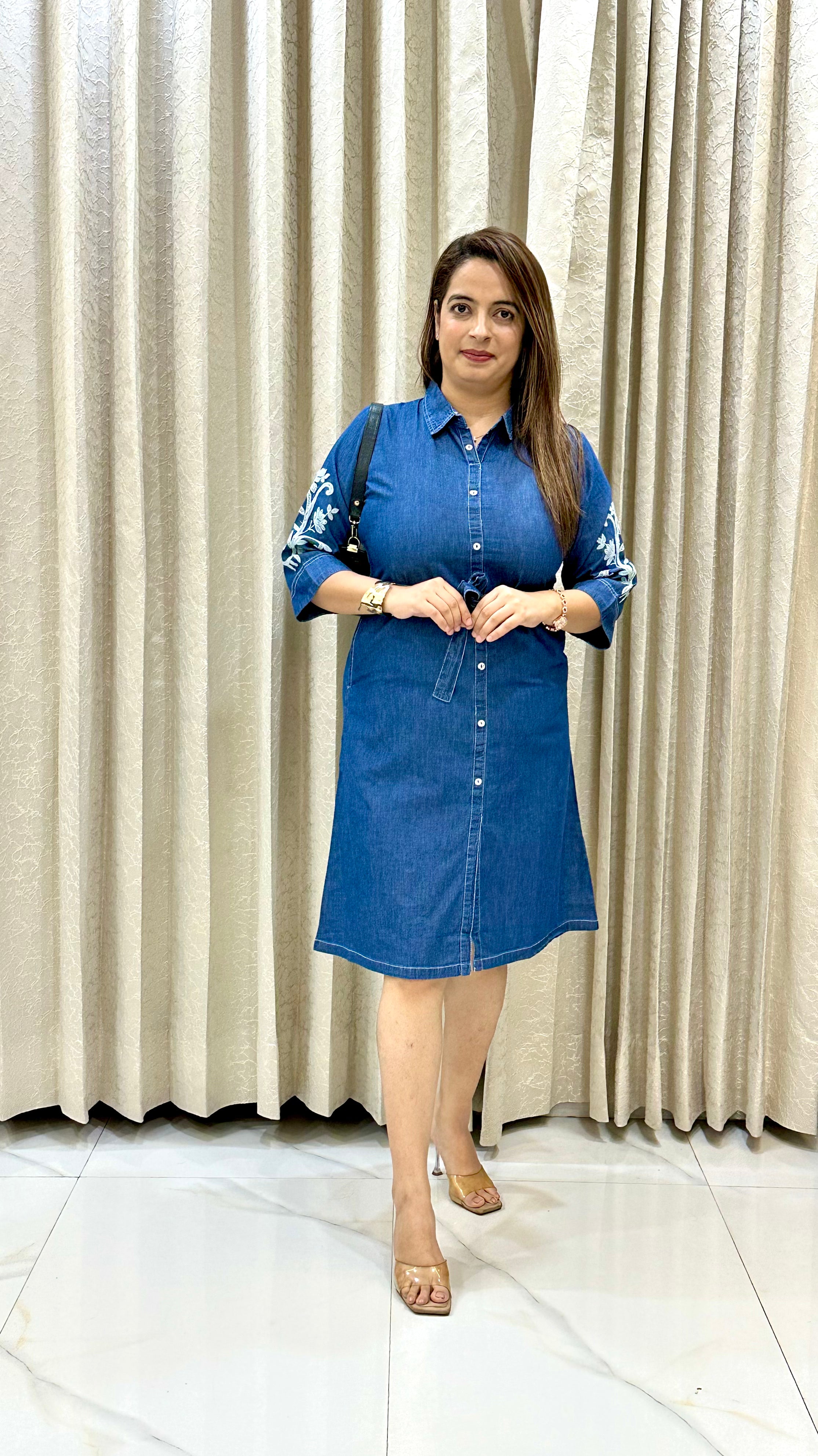 Women's Choice Exclusive: Denim Tunic with Embroidered Sleeve Artistry
