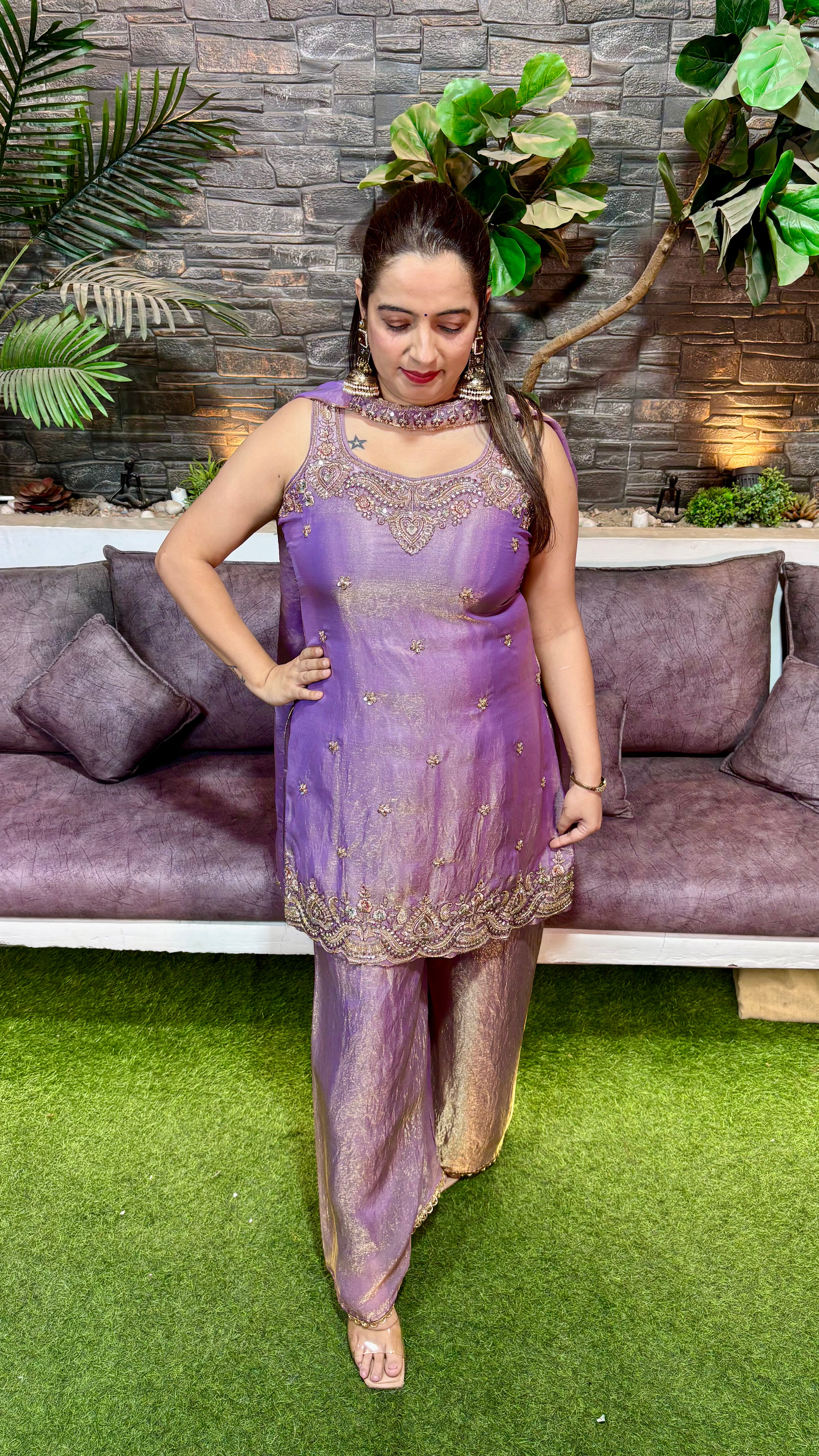 Elegant Organza Shimmer Suit with Zari  Resham Work