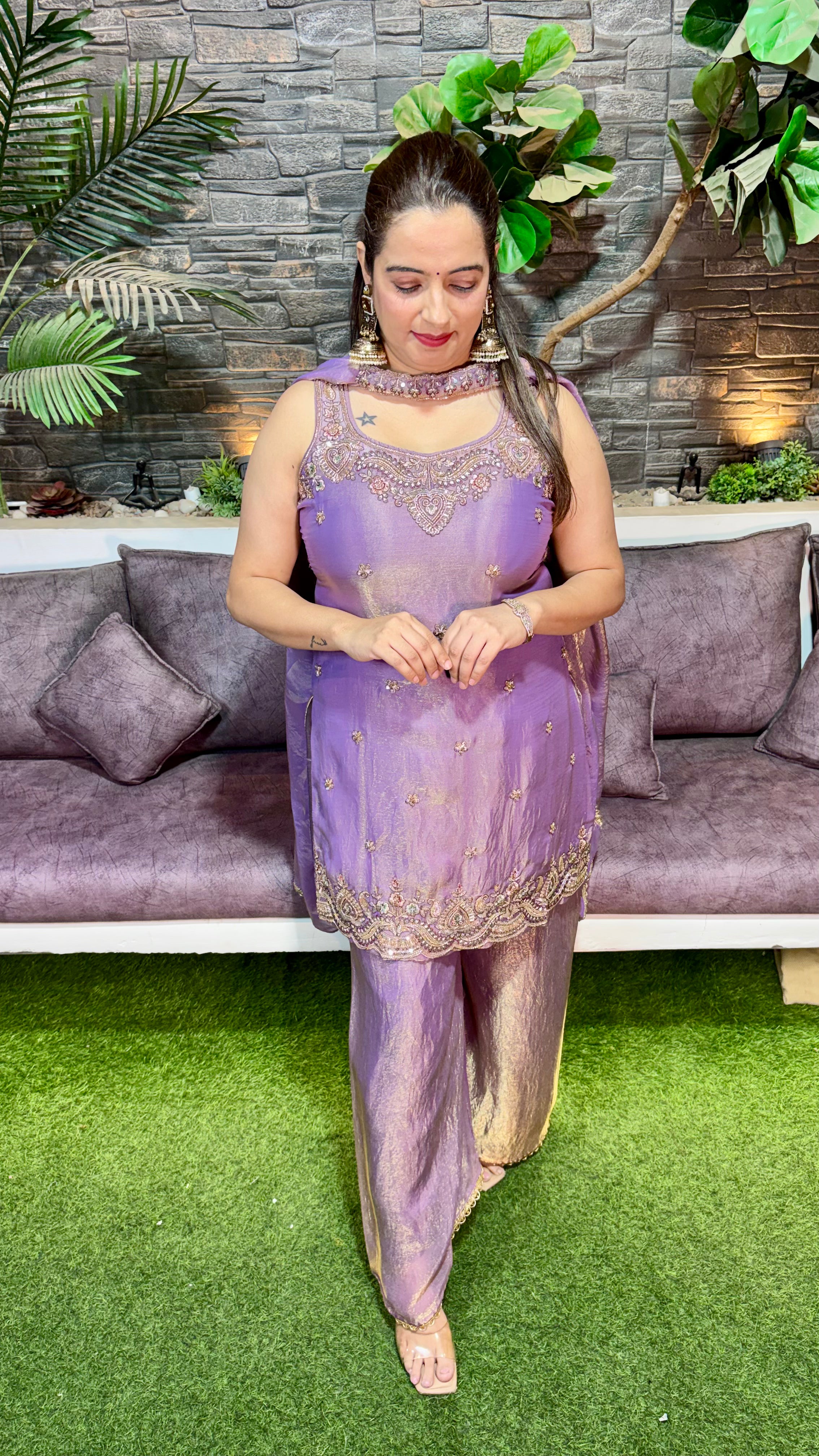 Elegant Organza Shimmer Suit with Zari  Resham Work