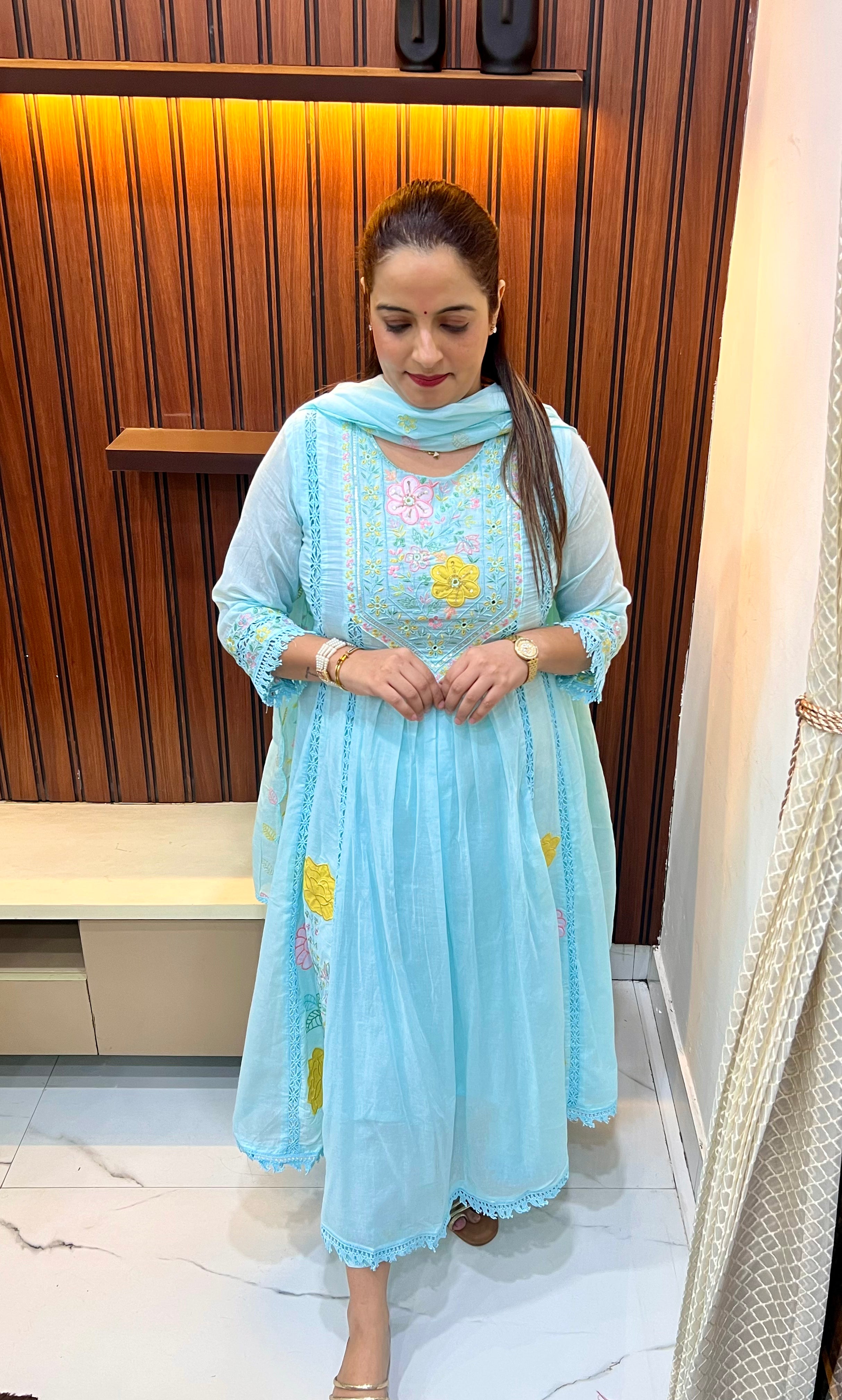 The Ethereal Edit: Pure Mul Cotton Anarkali with Appliqué & Crochet Artistry