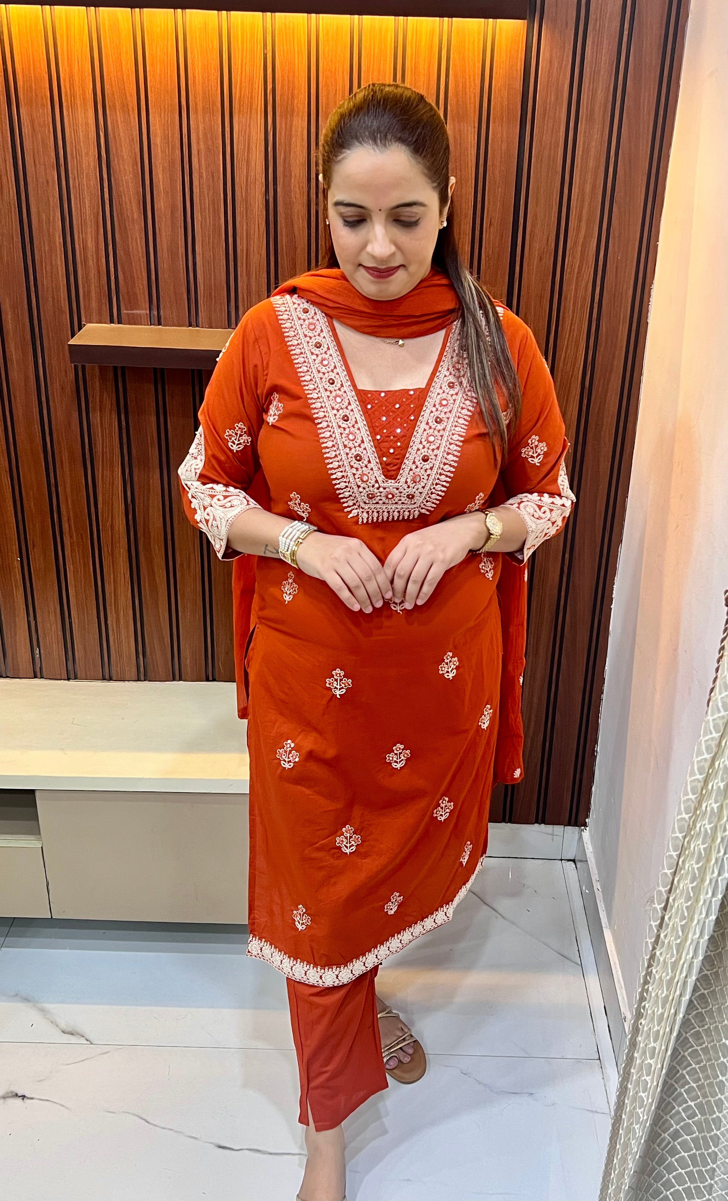 Summer Classic: Pure Cotton Suit with Artisanal Threadwork & Mulmul Dupatta