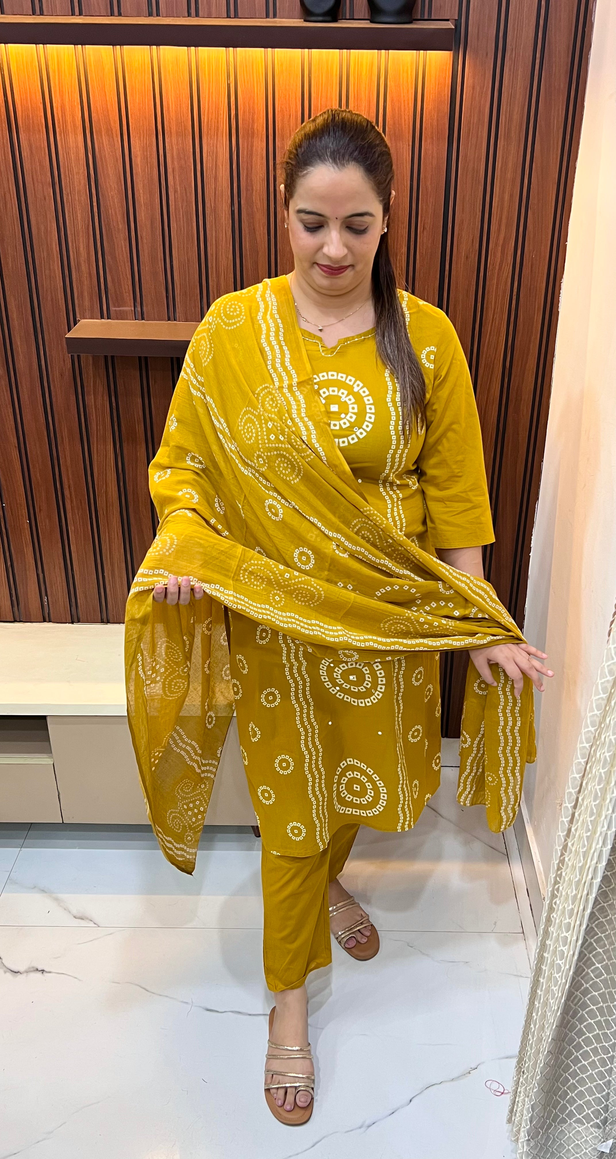 The Radiance Collection: Pure Cotton Bandhani Suit with Real Mirror Work
