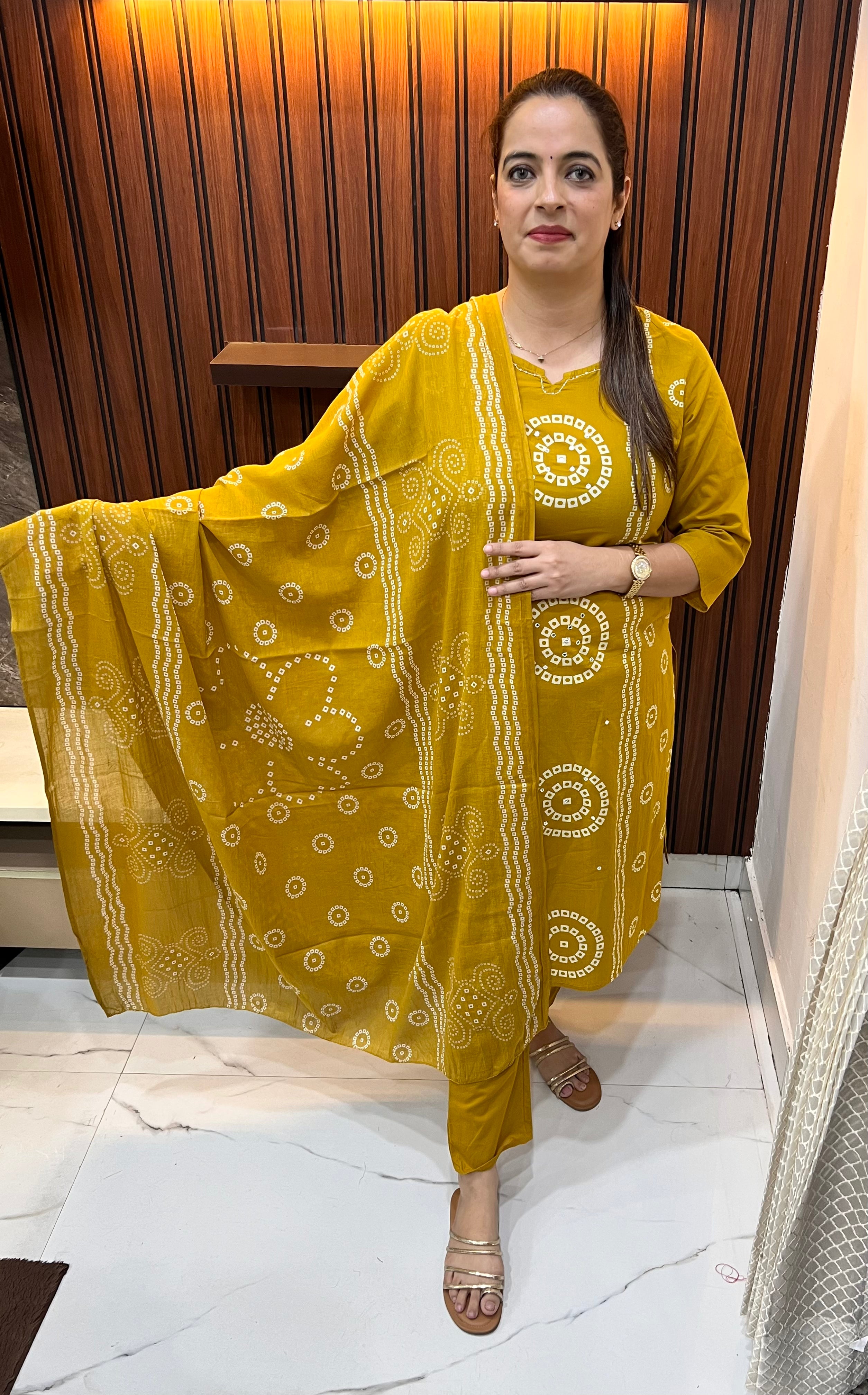 The Radiance Collection: Pure Cotton Bandhani Suit with Real Mirror Work