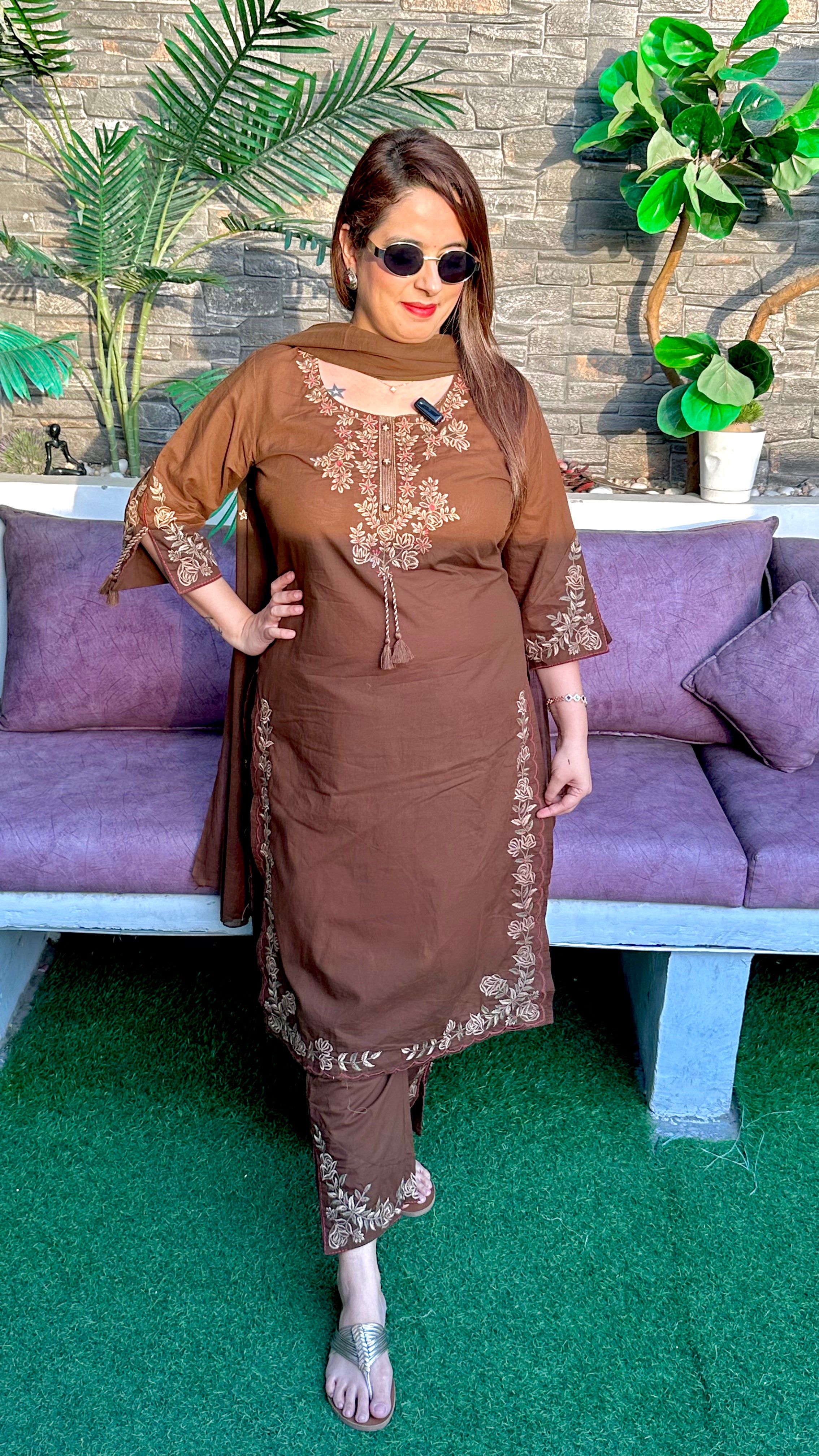Pure Cotton Suit with Thread Embroidery Work