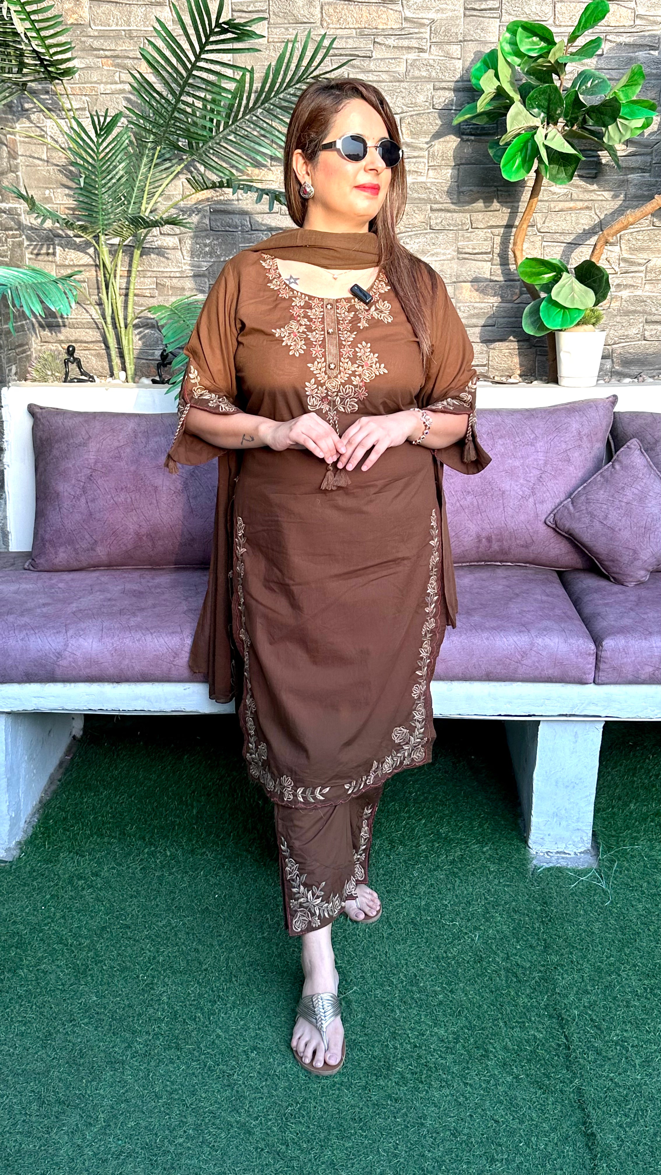 Pure Cotton Suit with Thread Embroidery Work