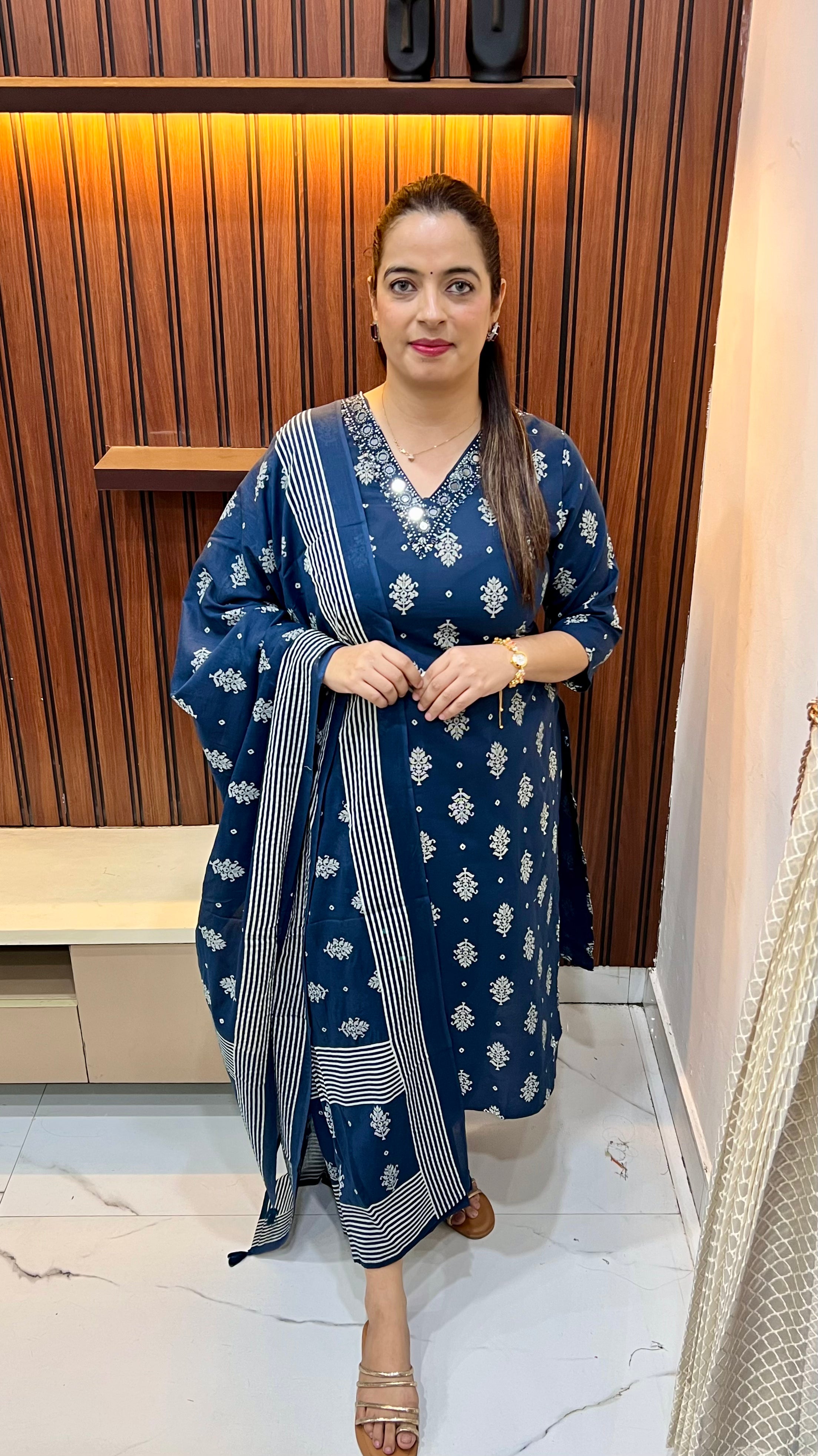 The Radiant Canvas: Pure Cotton Suit with Mirror, Pearls & Hand-Artistry