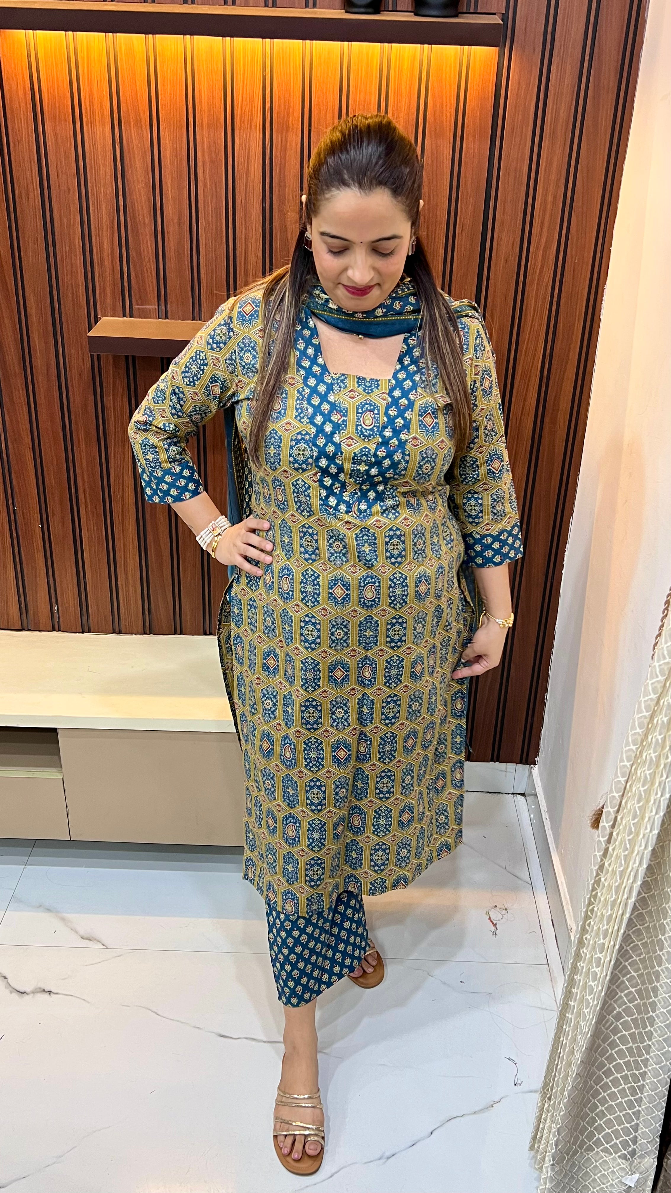 The Heritage Nomad: Pure Cotton Suit with Authentic Ajrakh Artistry