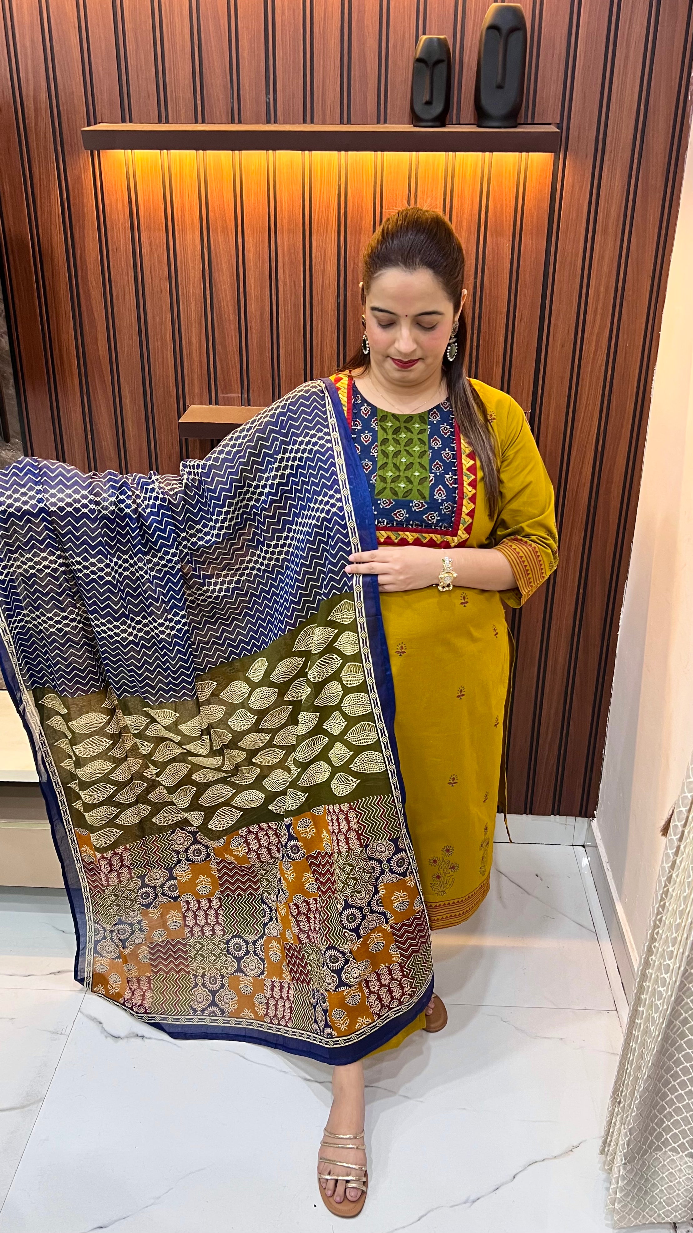 The Artisanal Collective: Pure Cotton Suit with Appliqué, Block Print & Real Mirror Artistry