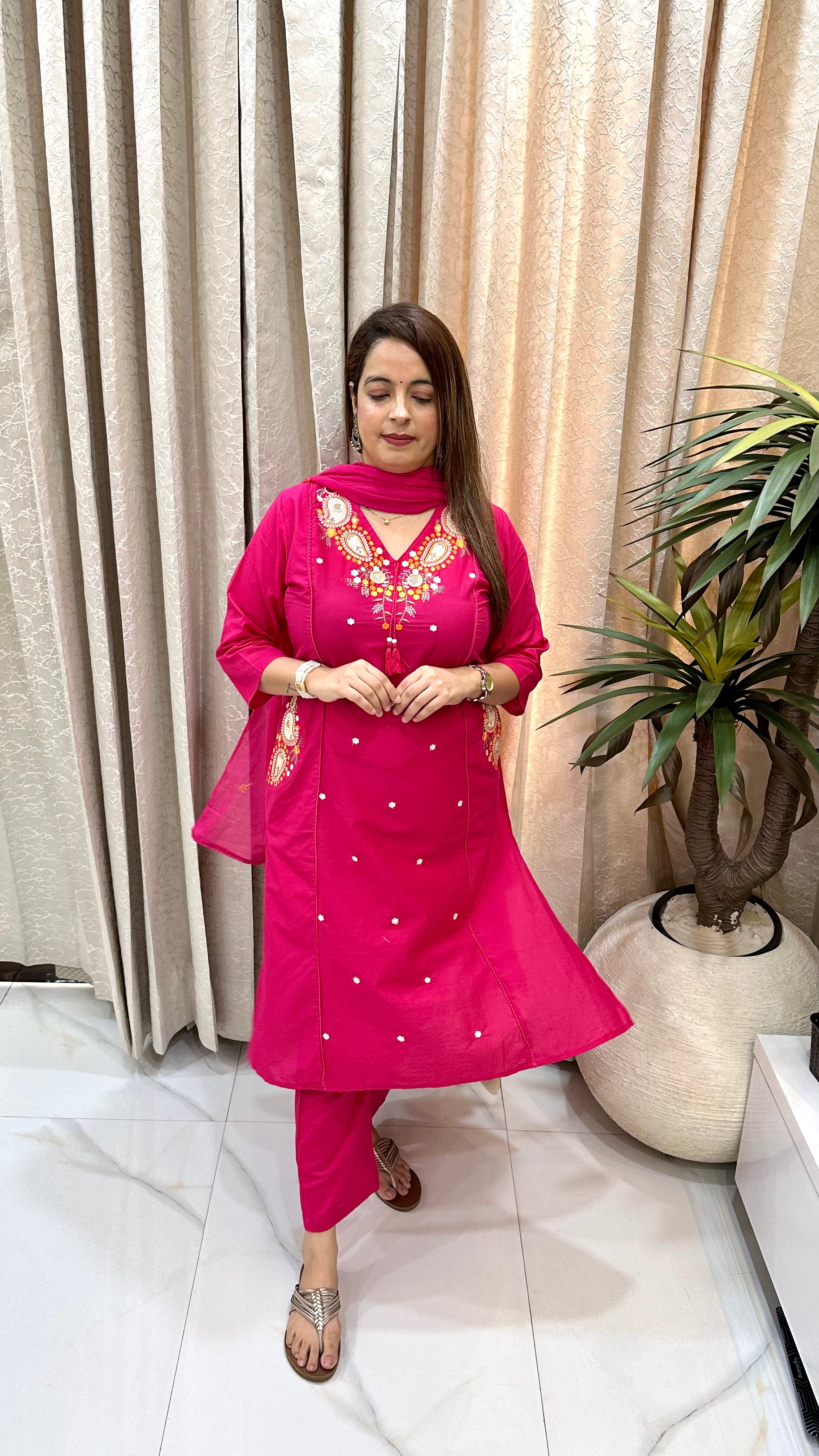 Pure Cotton Suit with Mirror & Thread Embroidery