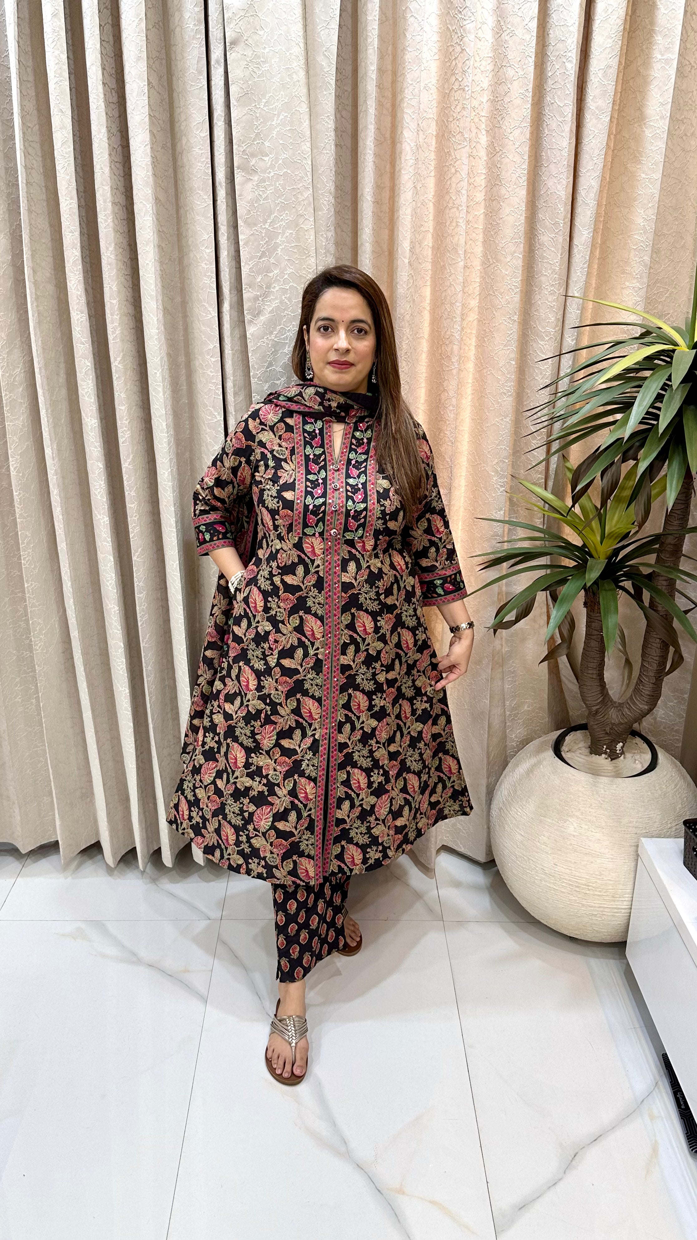 Pure Cotton Sherwani Style Kalamkari Suit