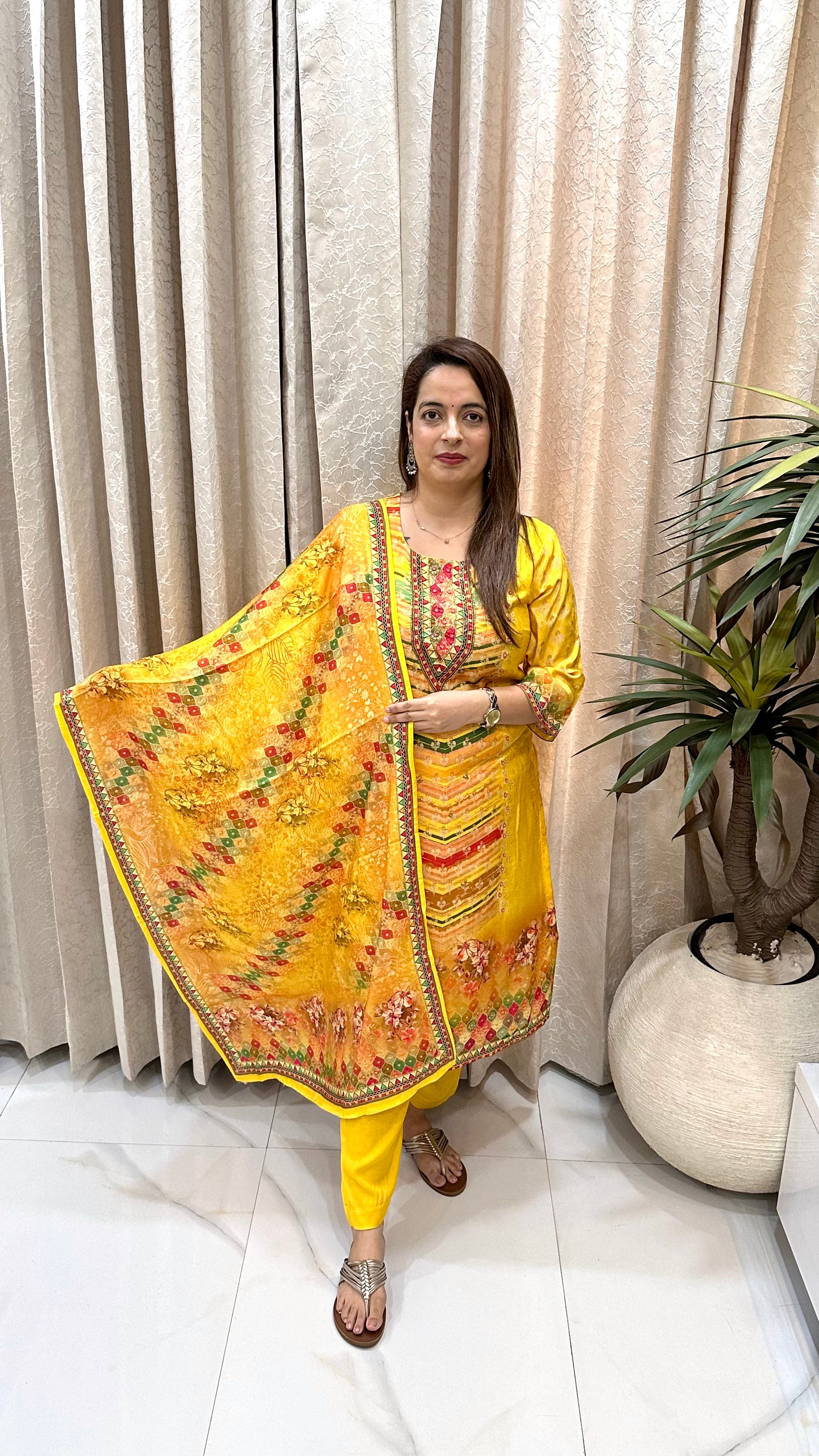 Natural Crepe Suit with Coordinated Crepe Dupatta