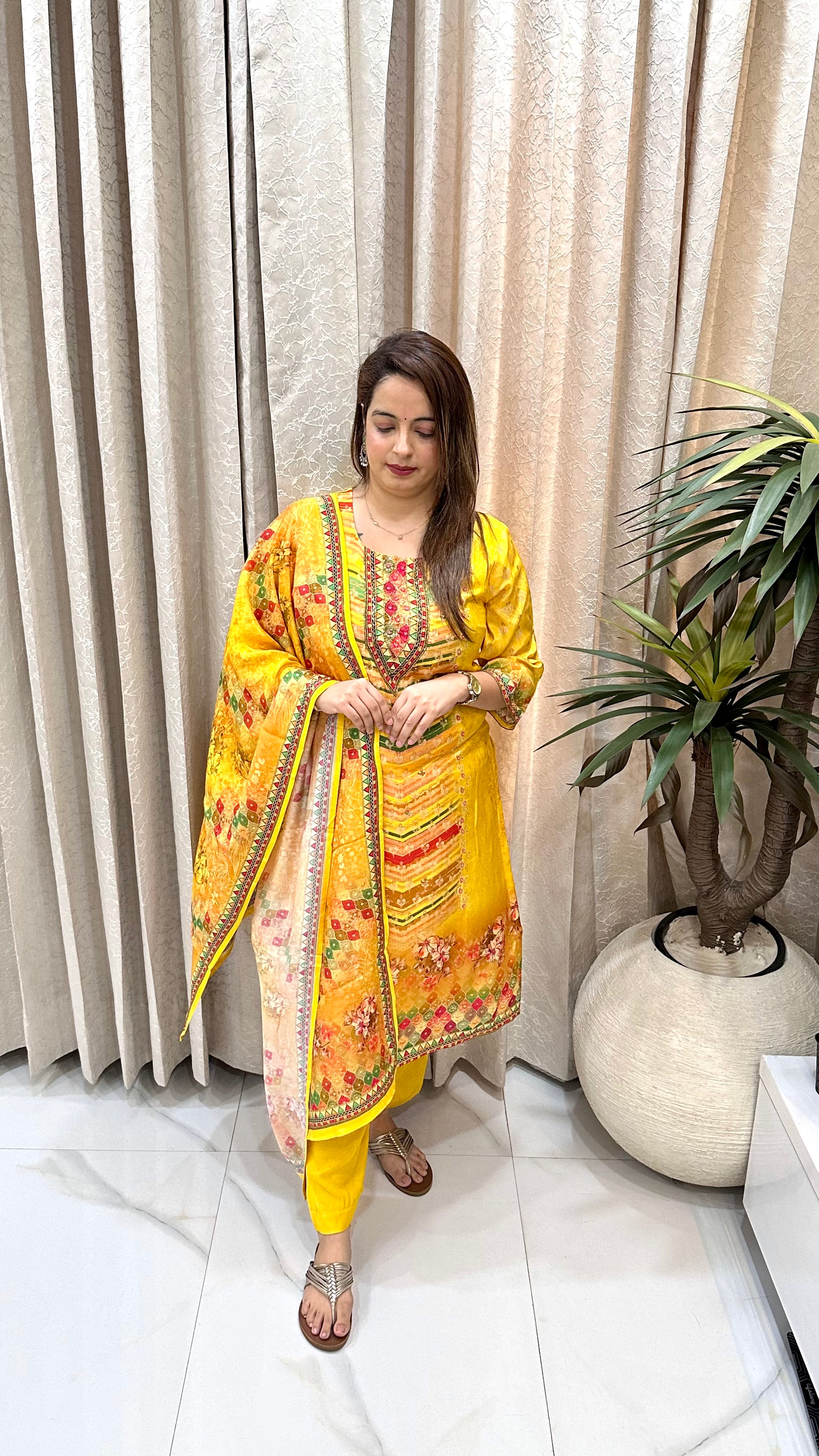 Natural Crepe Suit with Coordinated Crepe Dupatta