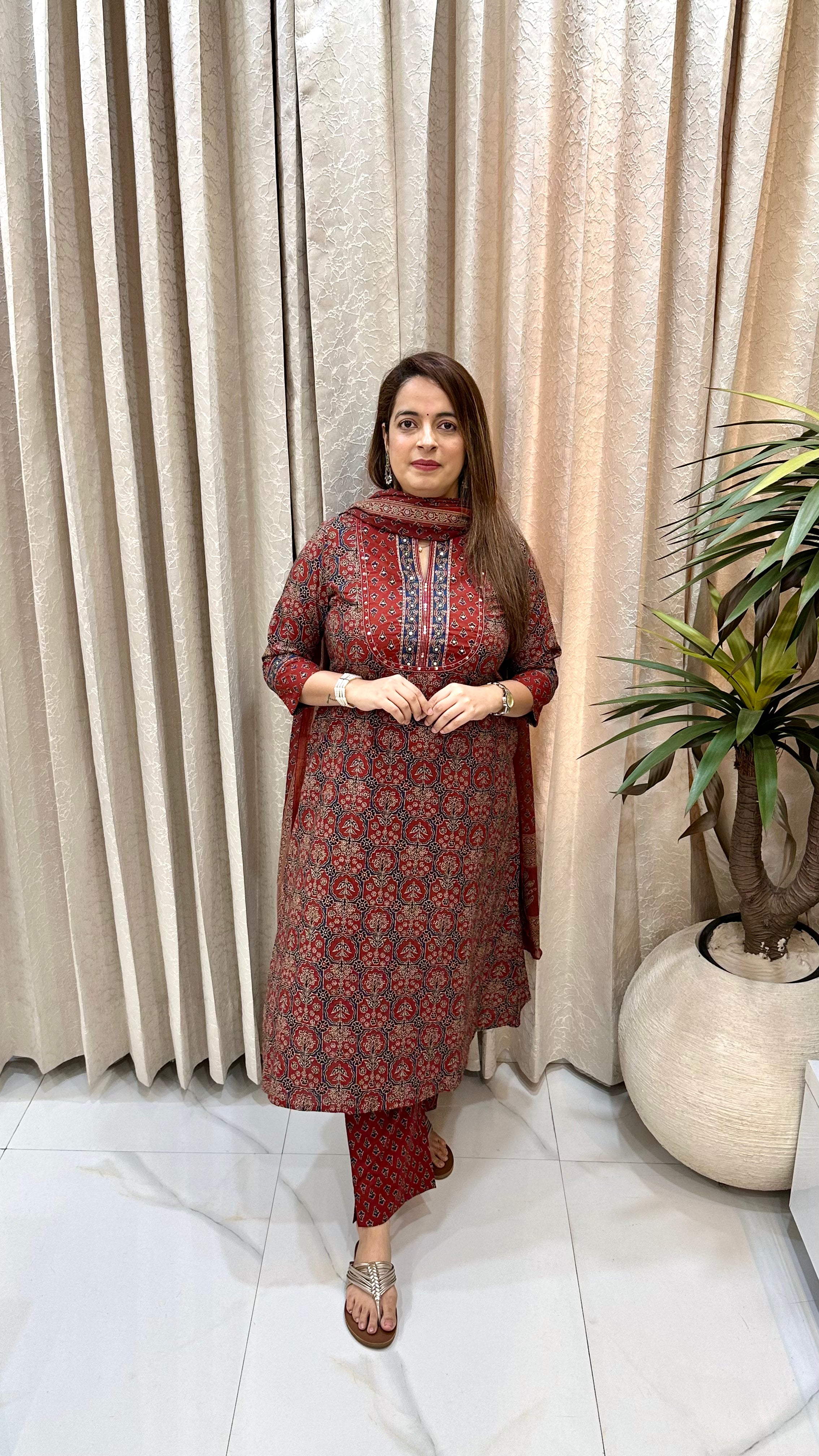 Pure Cotton Kalamkari Suit with Hand Embroidery