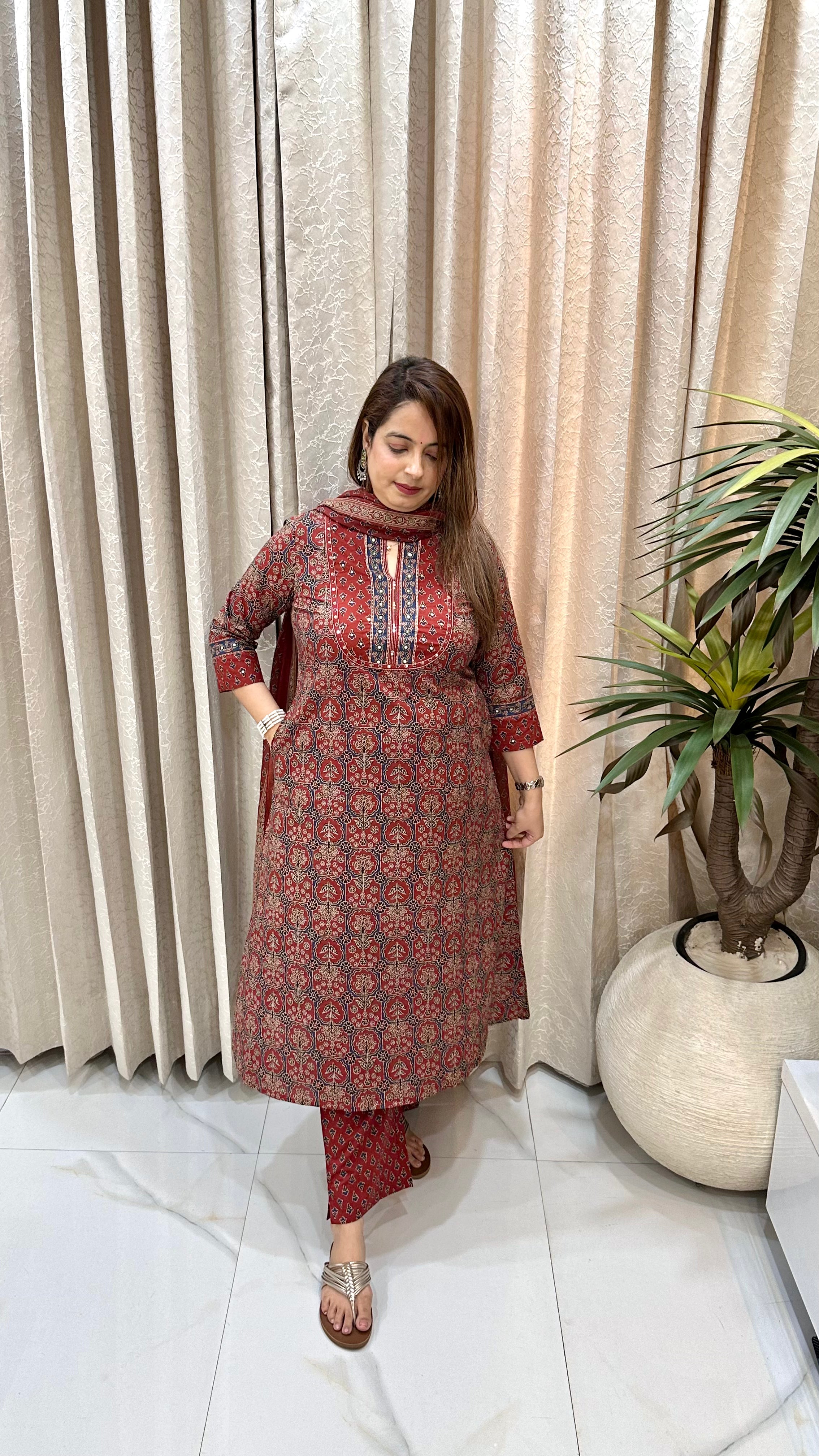 Pure Cotton Kalamkari Suit with Hand Embroidery