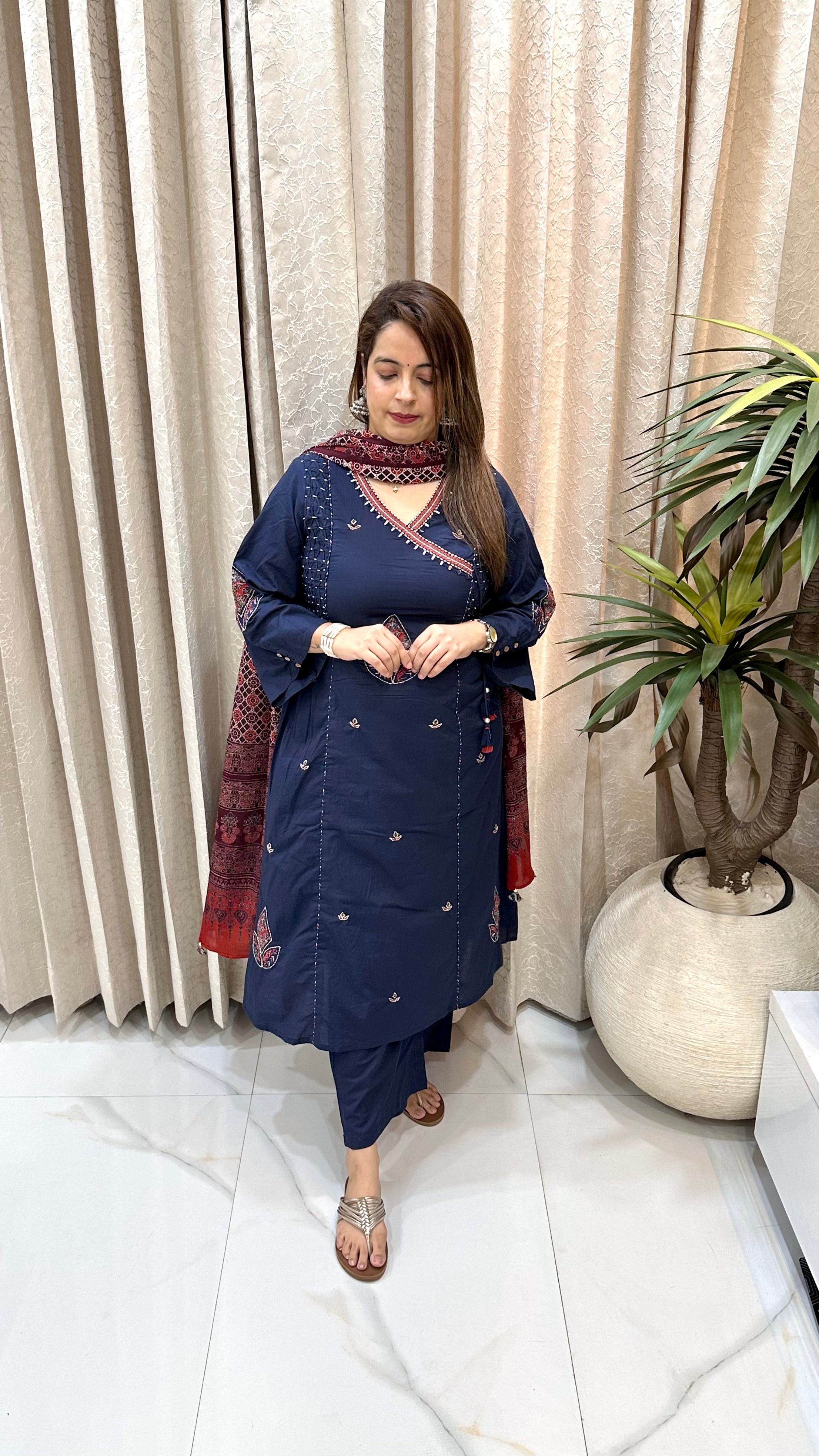 Pure Cotton Suit with Appliqué, Mirror & Pintex Work