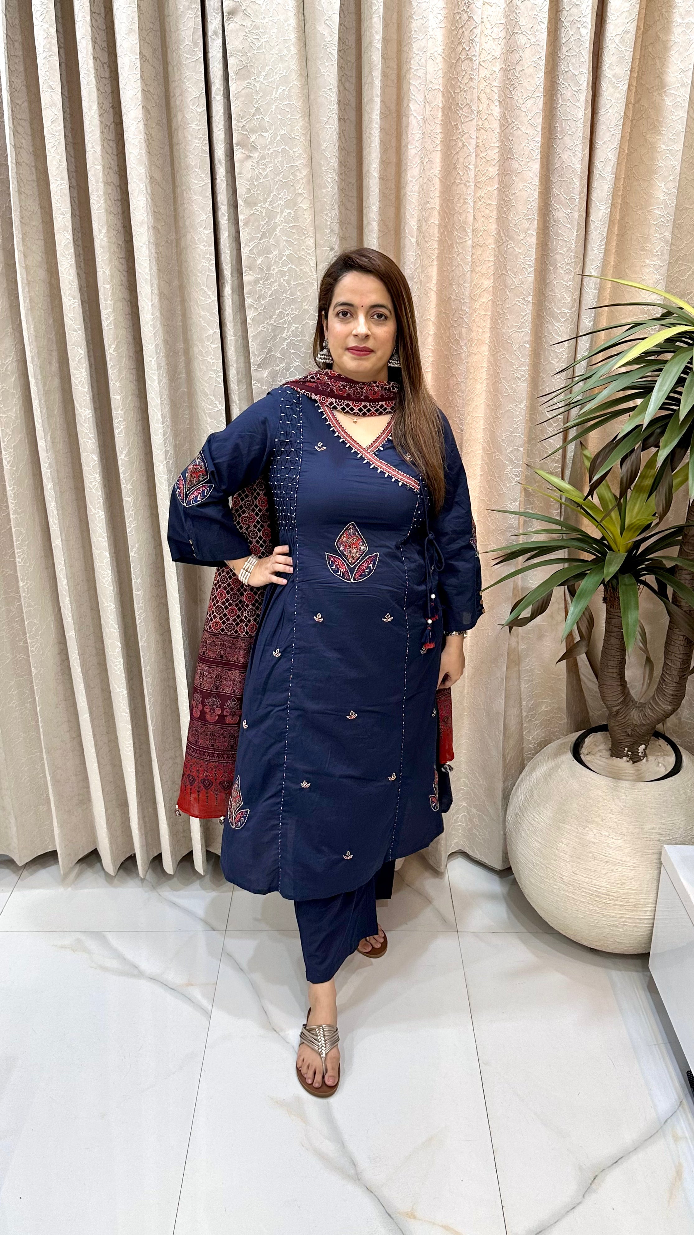 Pure Cotton Suit with Appliqué, Mirror & Pintex Work