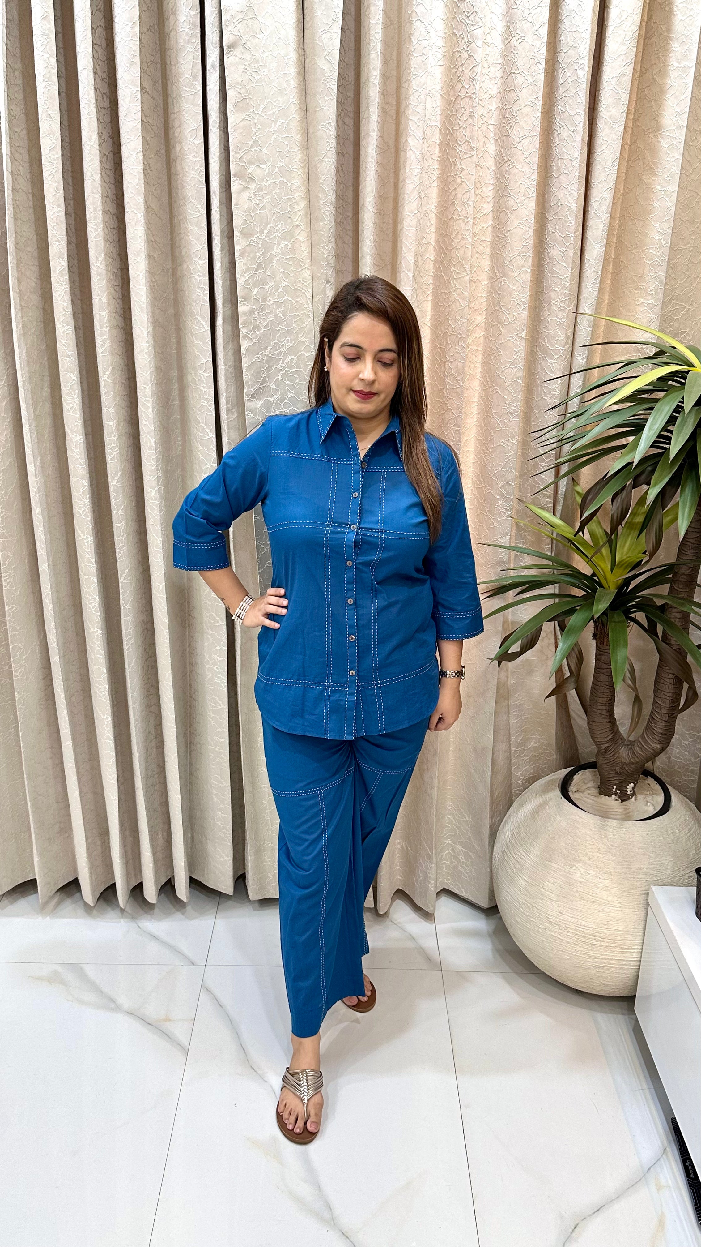 Pure Cotton Pintex Shirt Collar Co-ord Set