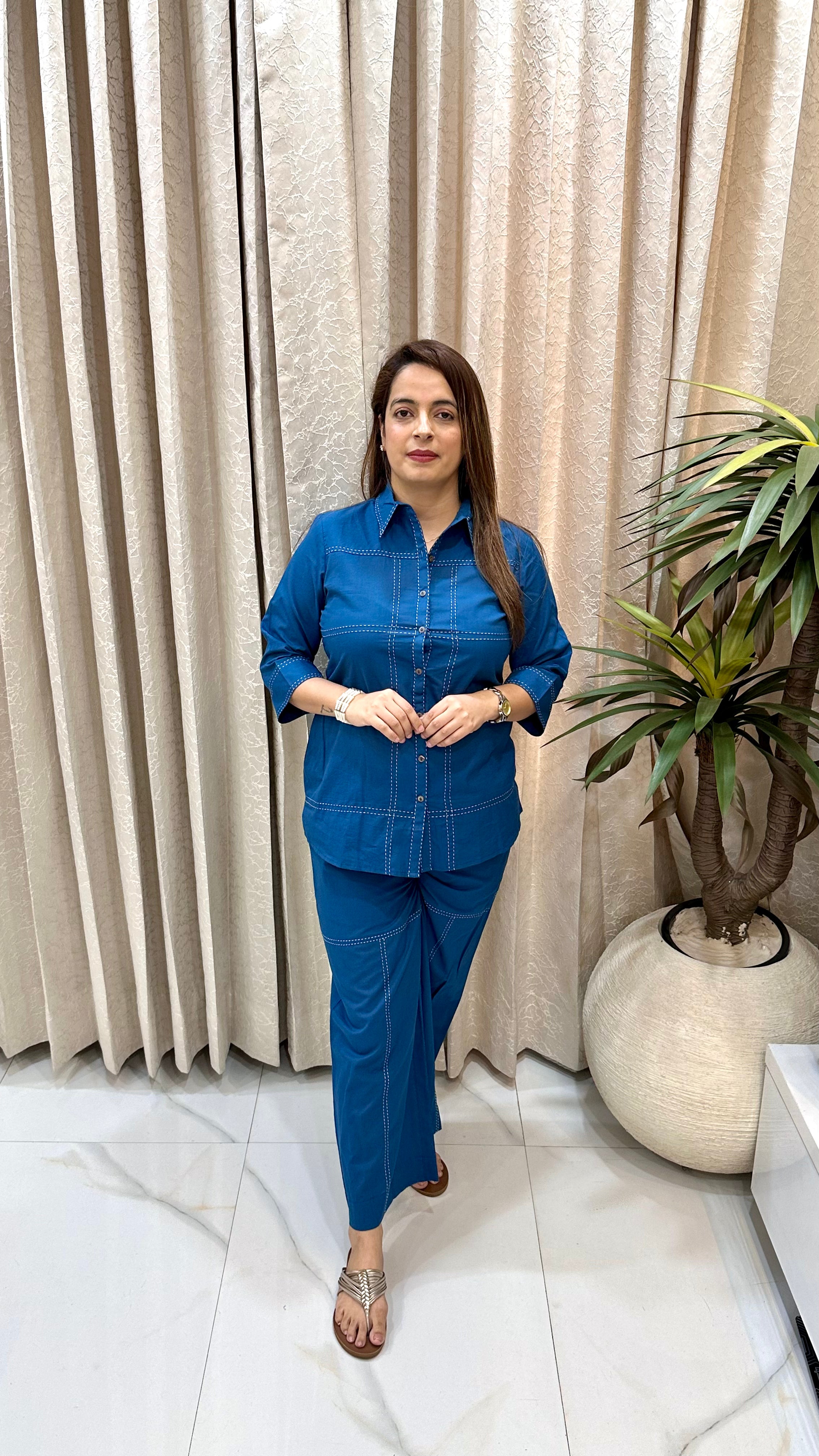 Pure Cotton Pintex Shirt Collar Co-ord Set
