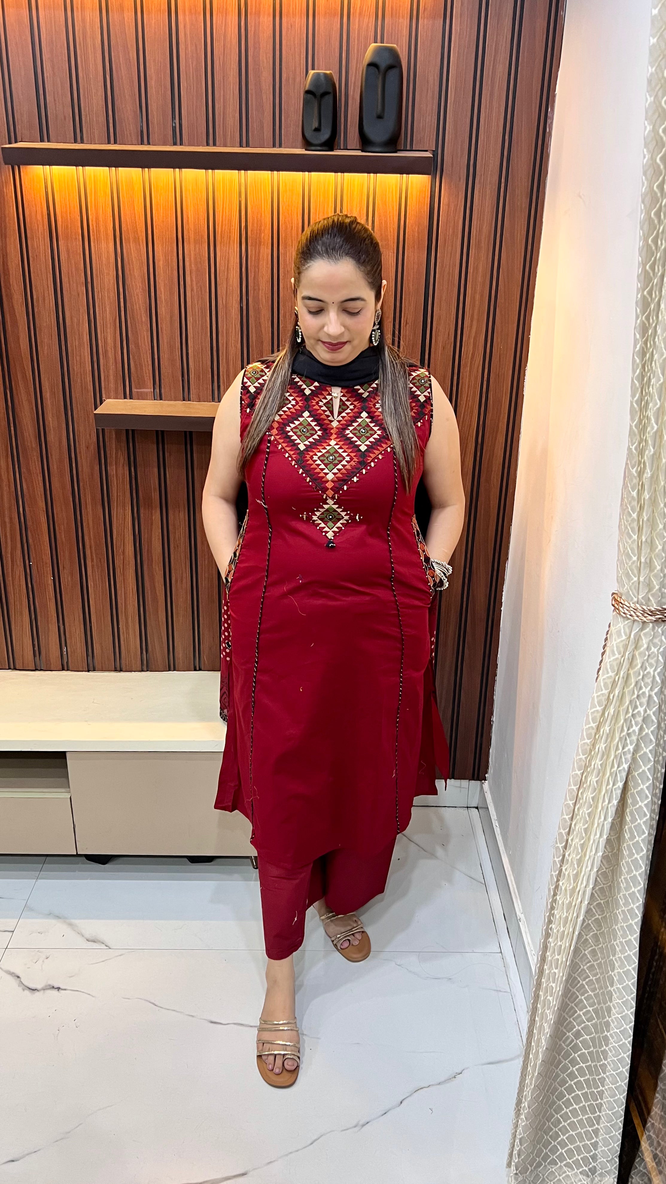 The Heritage A-Line: Gujarati Fusion Suit with Princess Cut & Mirror Artistry