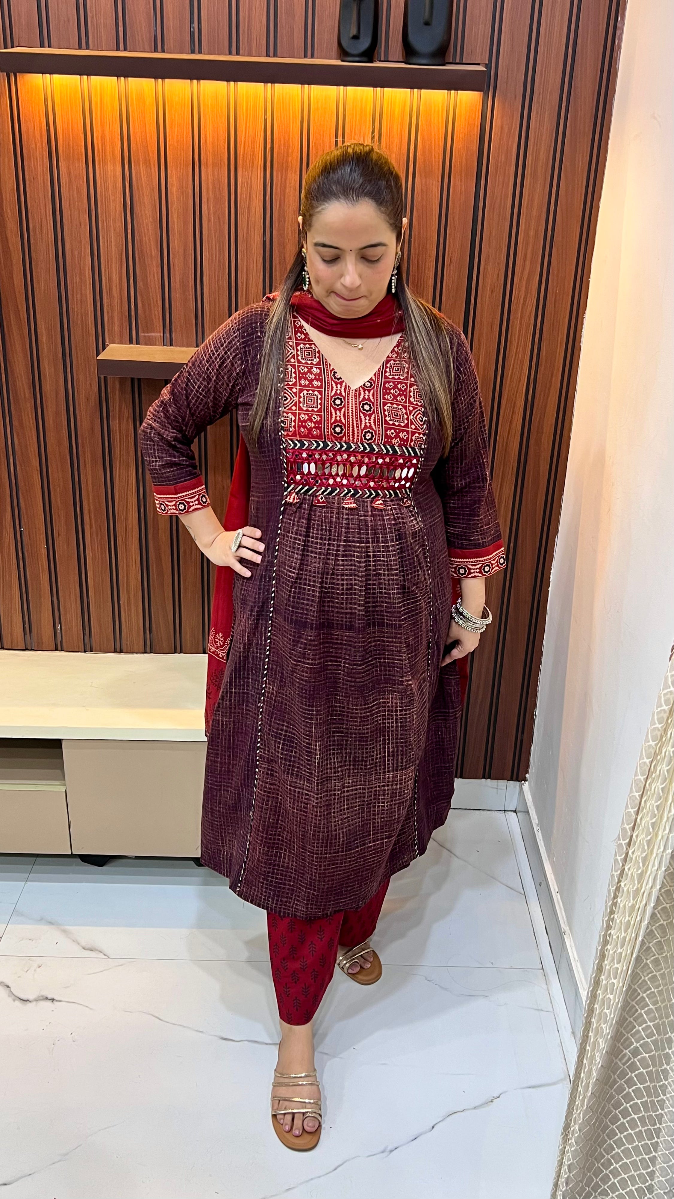 The Masterpiece Collective: Pure Cotton Suit with Mirror Work & Heritage Print Fusion