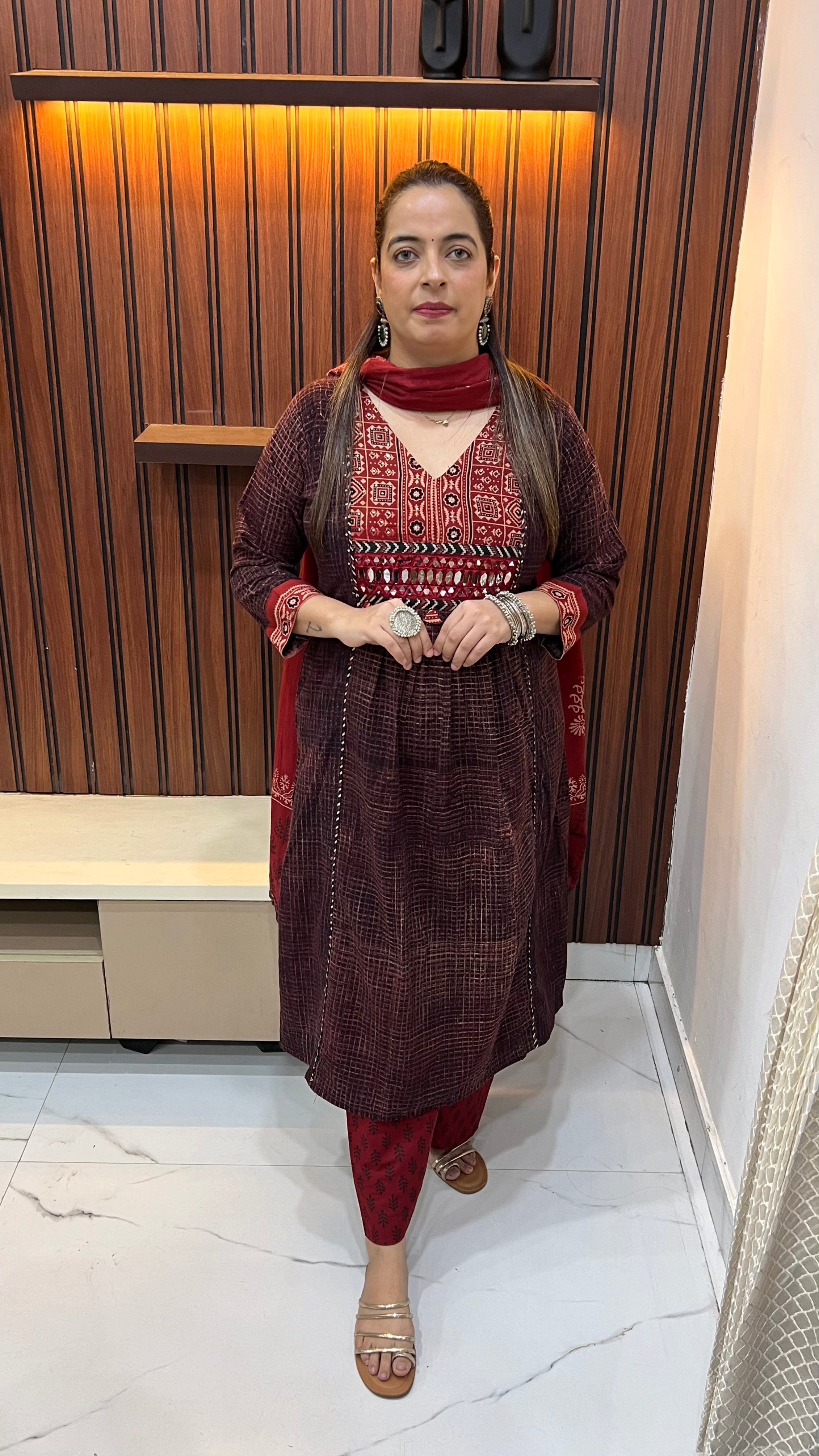 The Masterpiece Collective: Pure Cotton Suit with Mirror Work & Heritage Print Fusion