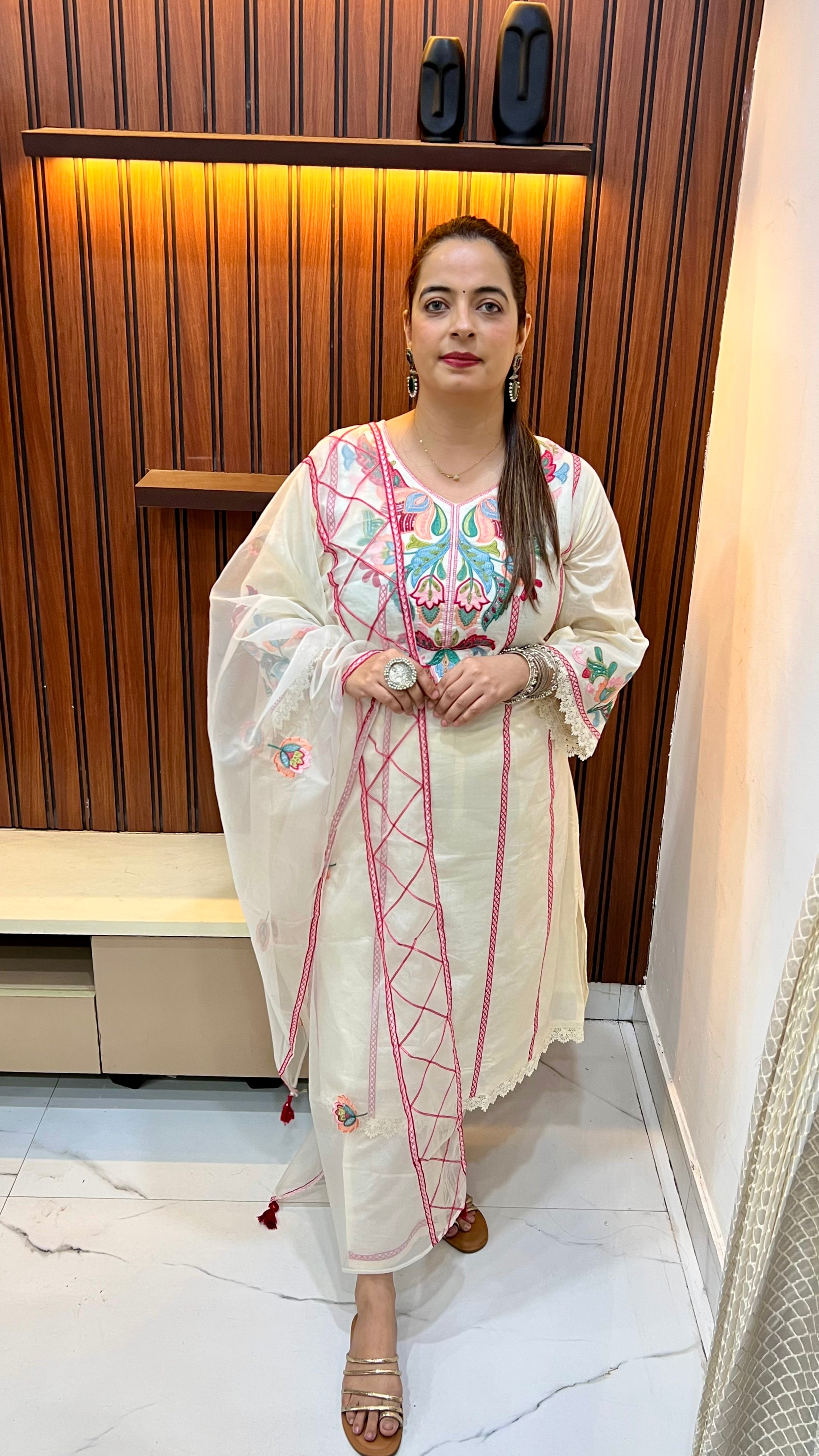 The Masterpiece Collective: Pure Cotton Suit with Mirror Work & Heritage Print Fusion