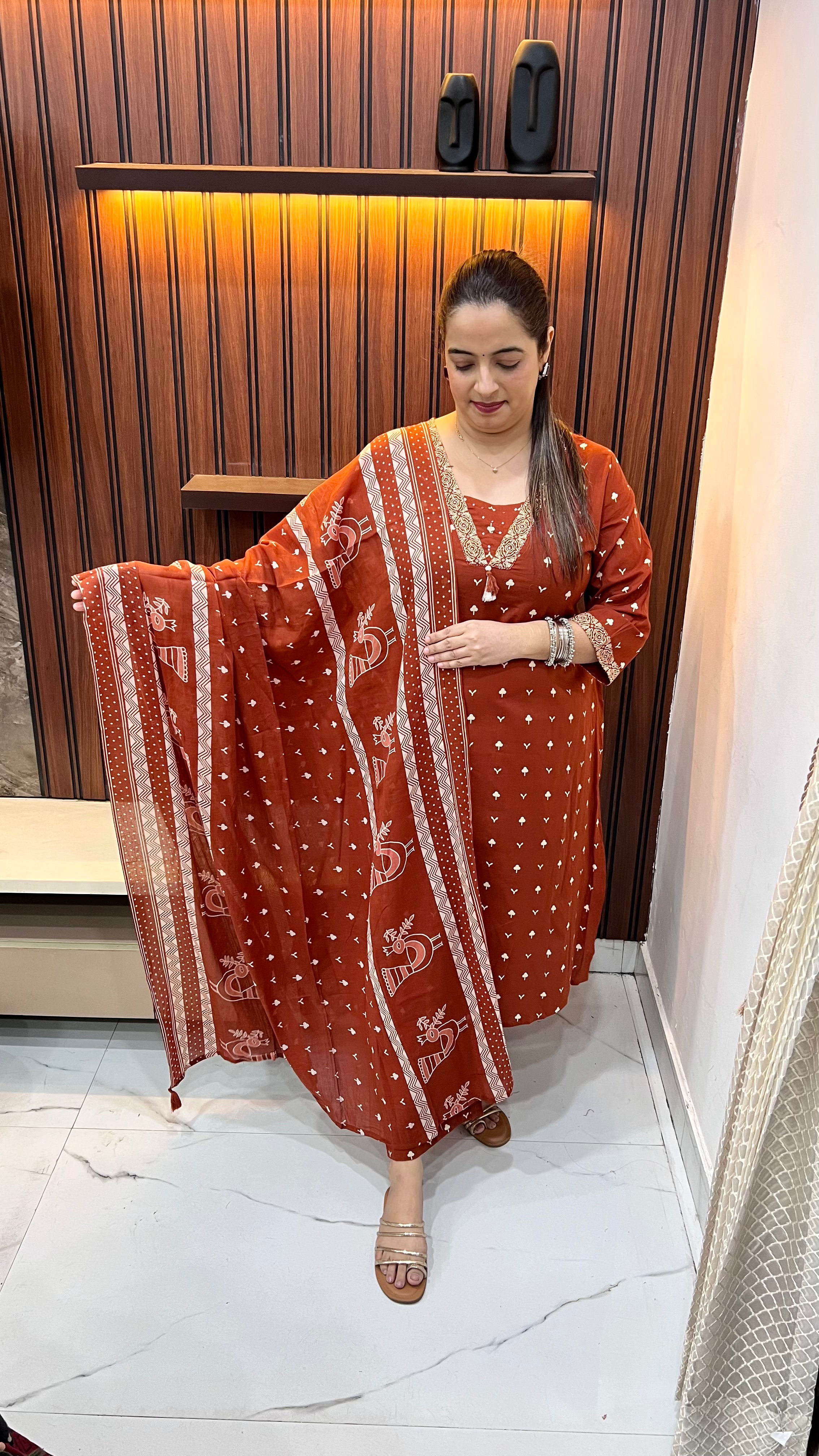 The Heritage Narrative: Pure Cotton Kalamkari Suit with Hand-Crafted Tassels