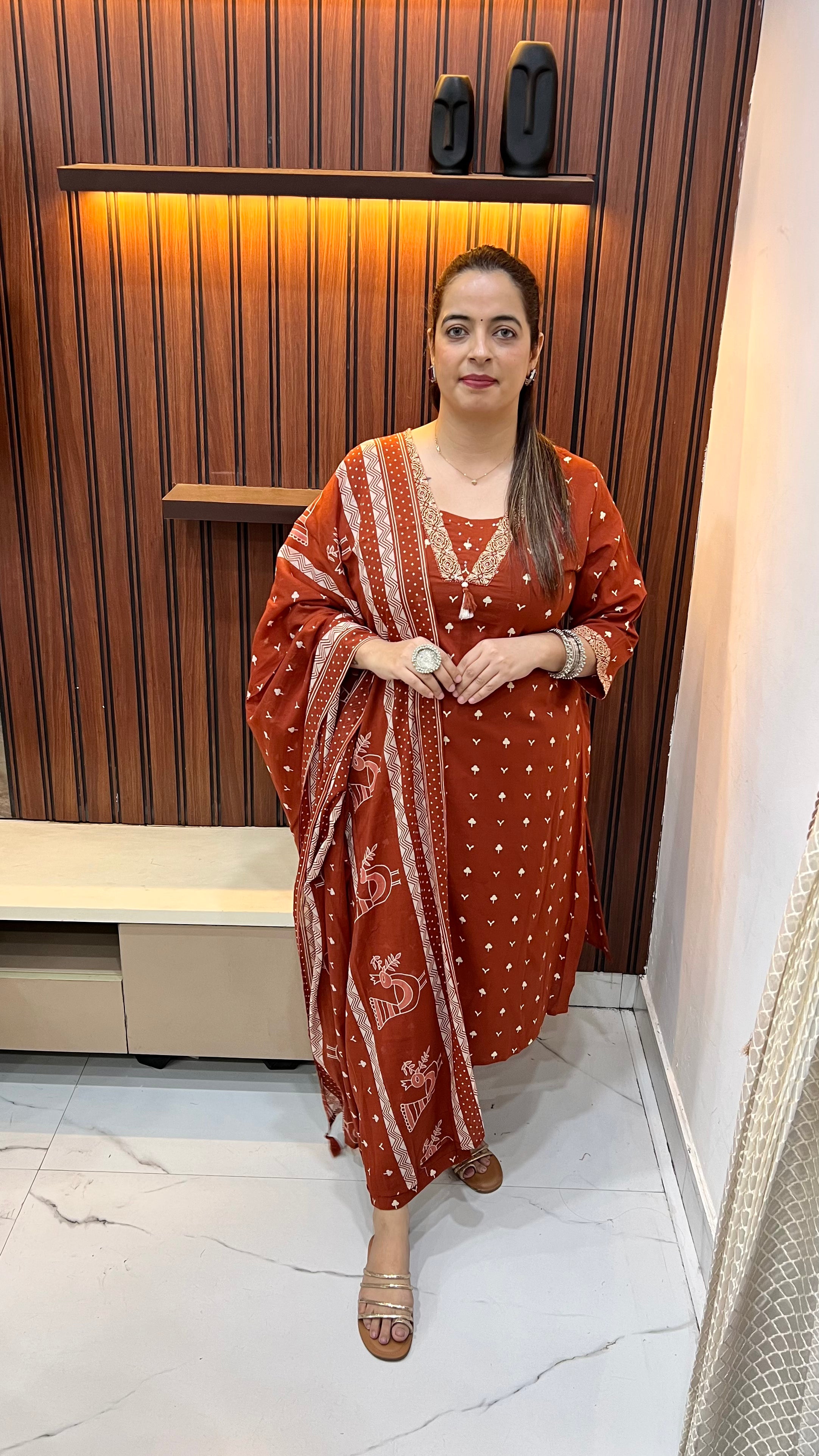 The Heritage Narrative: Pure Cotton Kalamkari Suit with Hand-Crafted Tassels