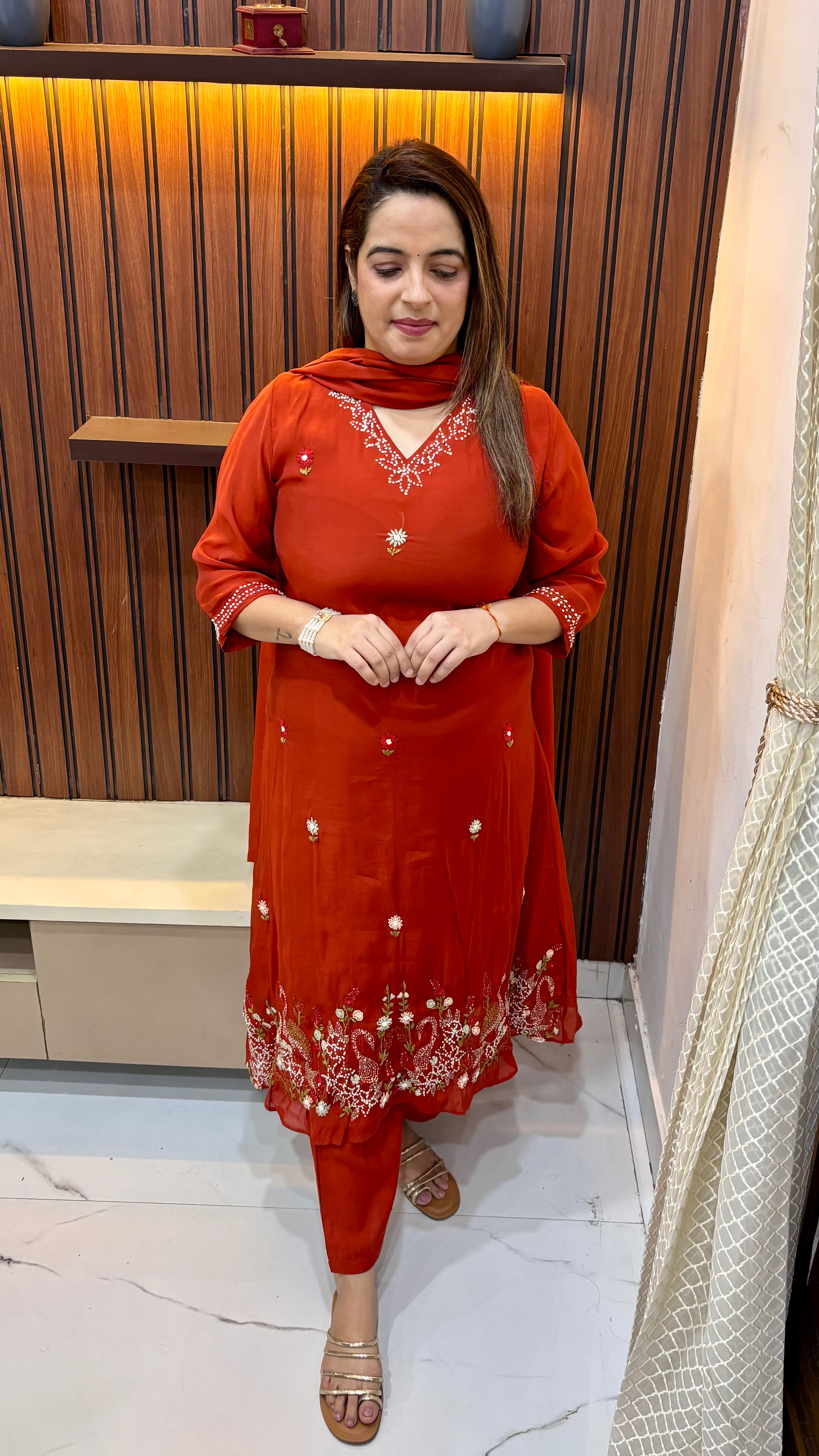 Mul Chanderi A-Line Suit with Kolkata Knot Work ✨