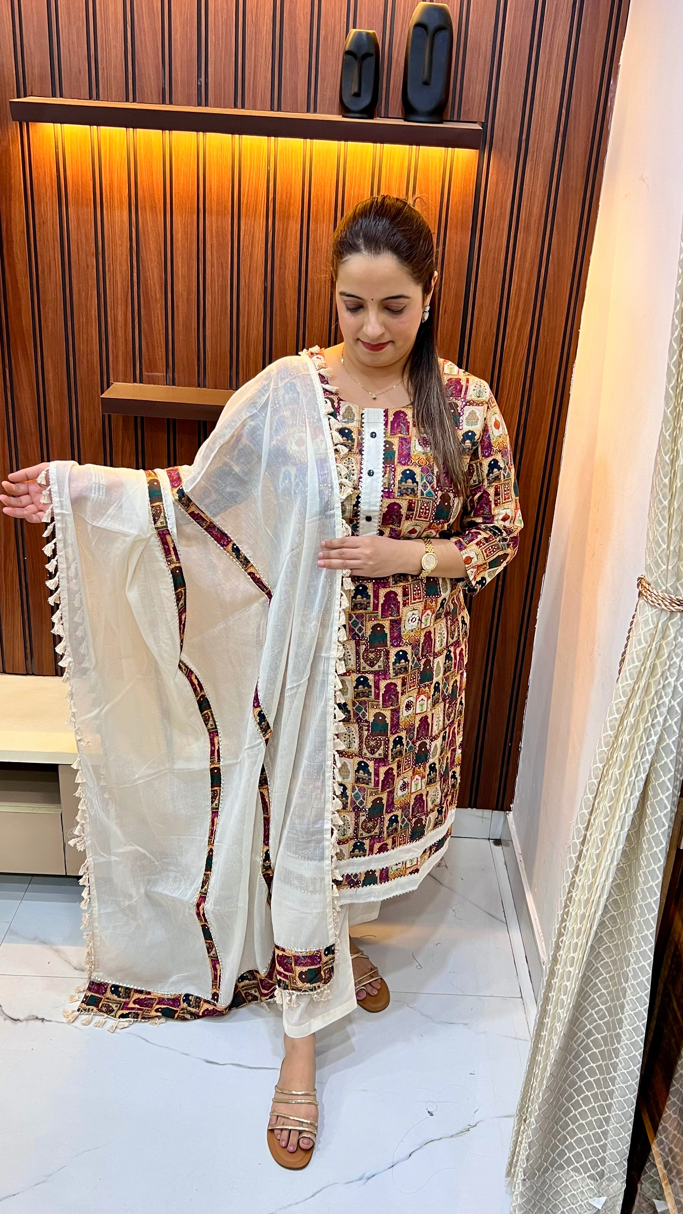 ✨ The Heritage Classic: Pure Cotton Kurta-Style Suit with Mirror & Crochet Artistry ✨