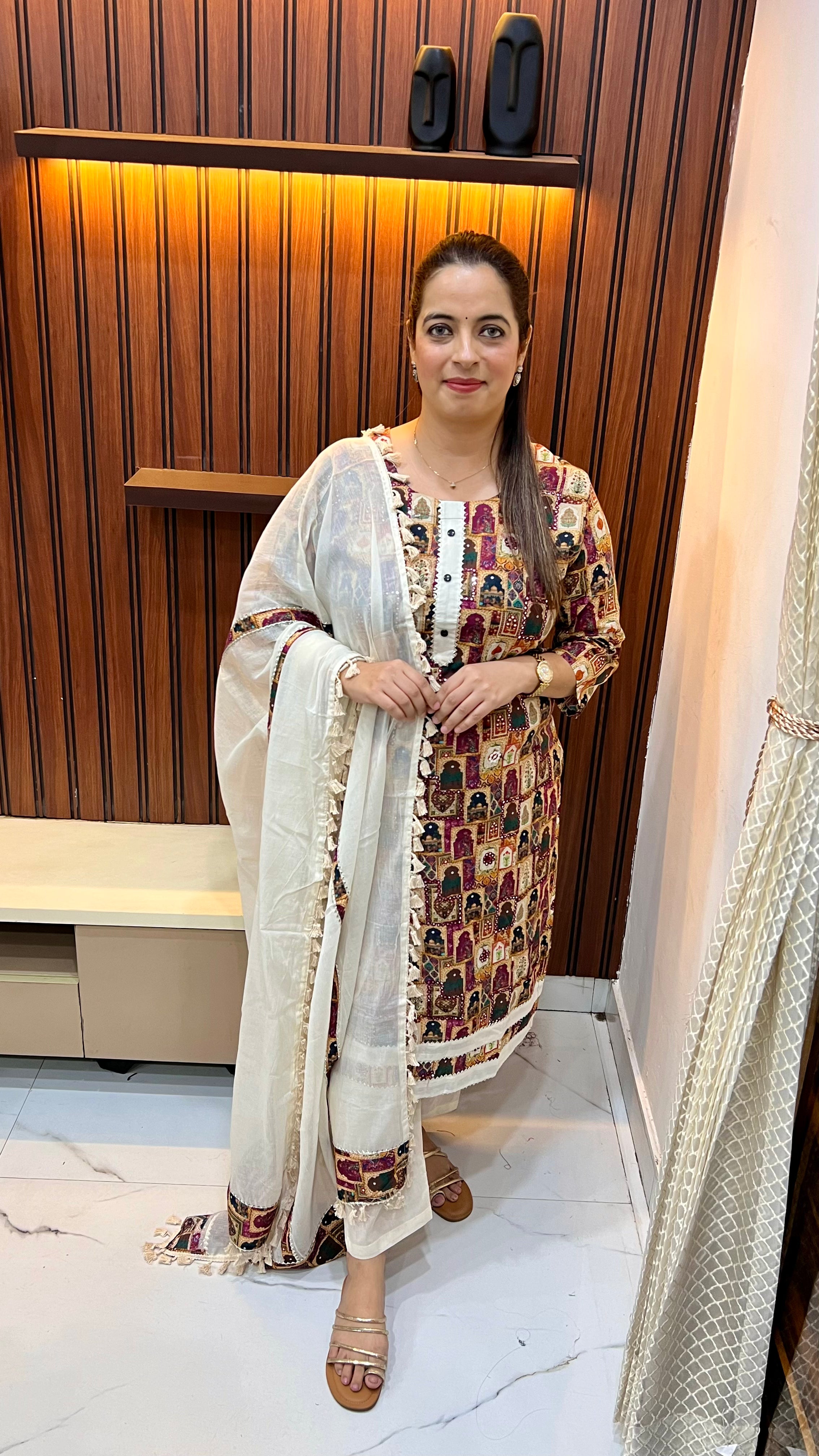 ✨ The Heritage Classic: Pure Cotton Kurta-Style Suit with Mirror & Crochet Artistry ✨