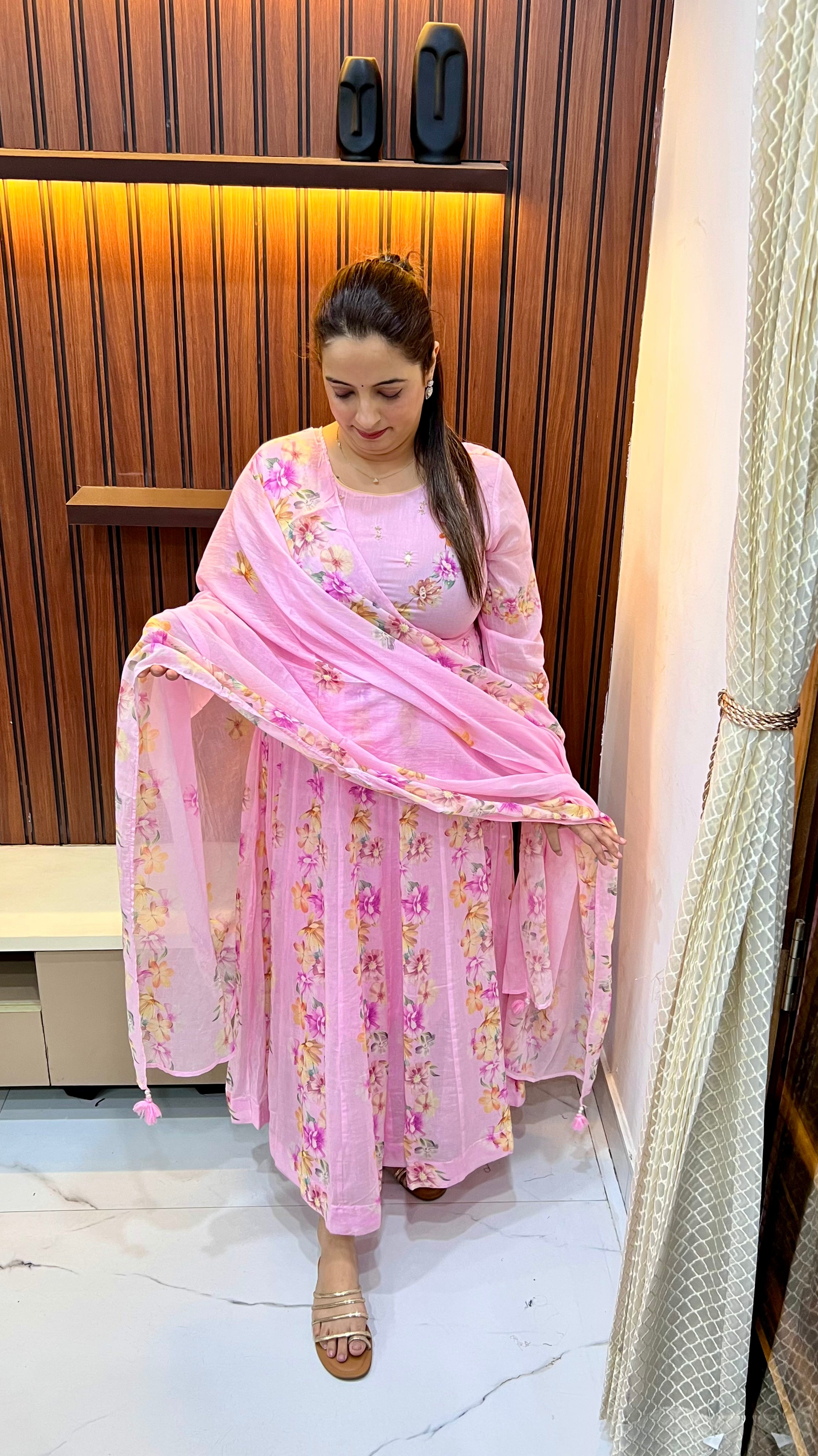 ✨ The Ethereal Flora: Mul Mul Cotton Suit with Mirror Artistry ✨