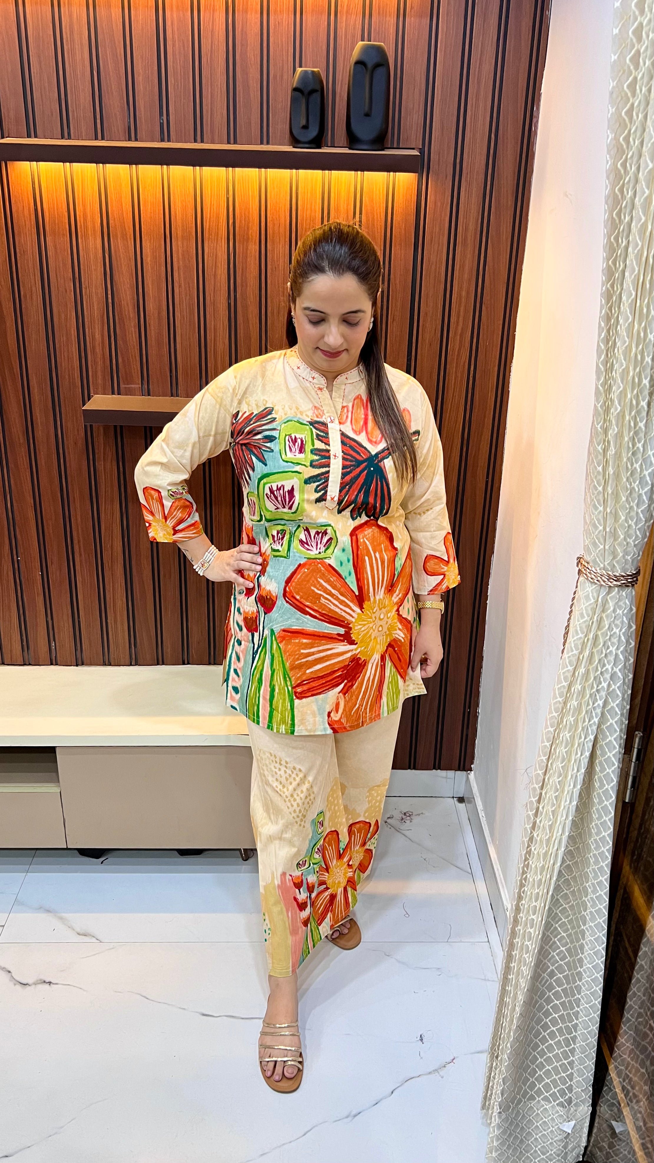 ✨ The Canvas Collection: Pure Cotton Brush Art Co-ord Set with Authentic Katha Work ✨