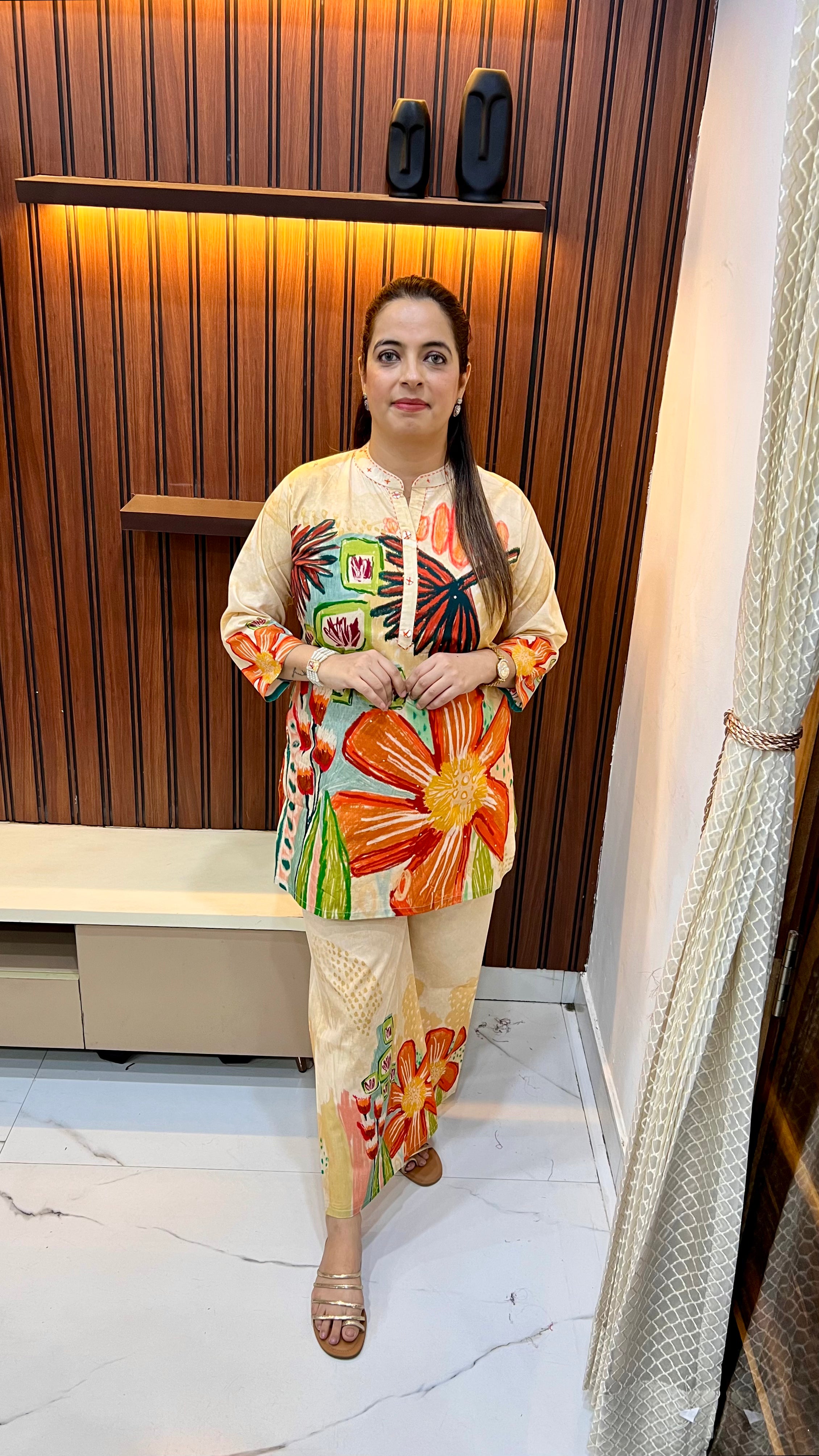 ✨ The Canvas Collection: Pure Cotton Brush Art Co-ord Set with Authentic Katha Work ✨