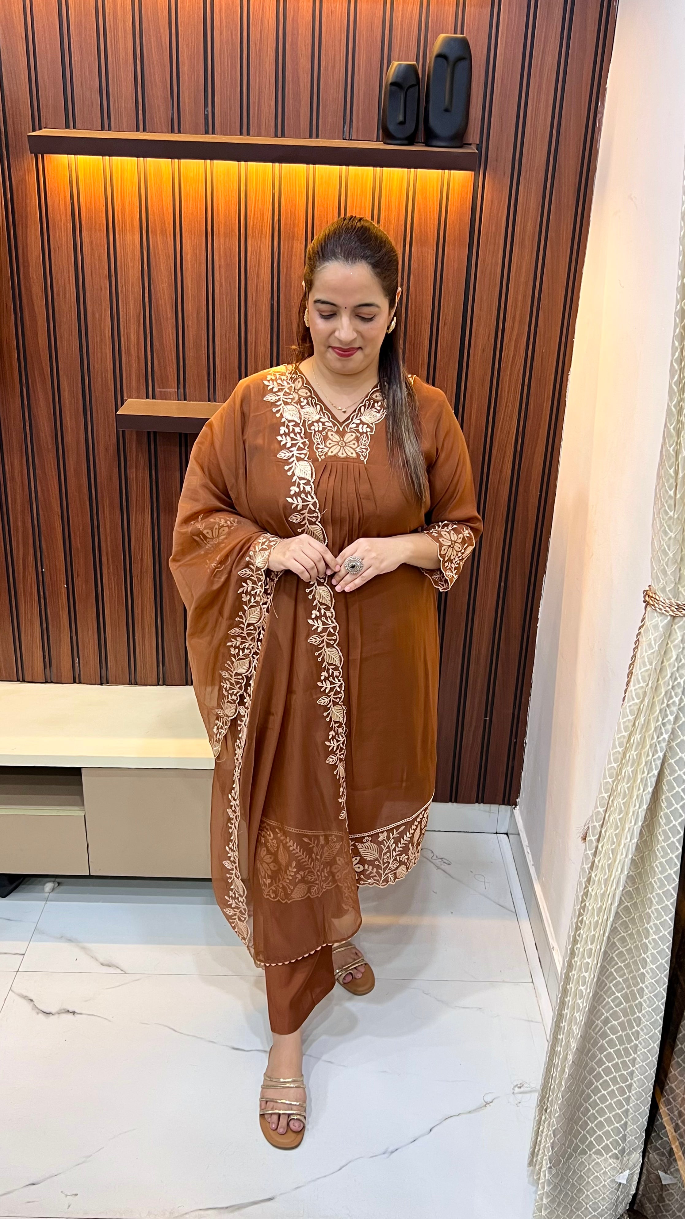✨ The Chanderi Whisper: Mul Chanderi Gathered Suit with Organza Dupatta ✨