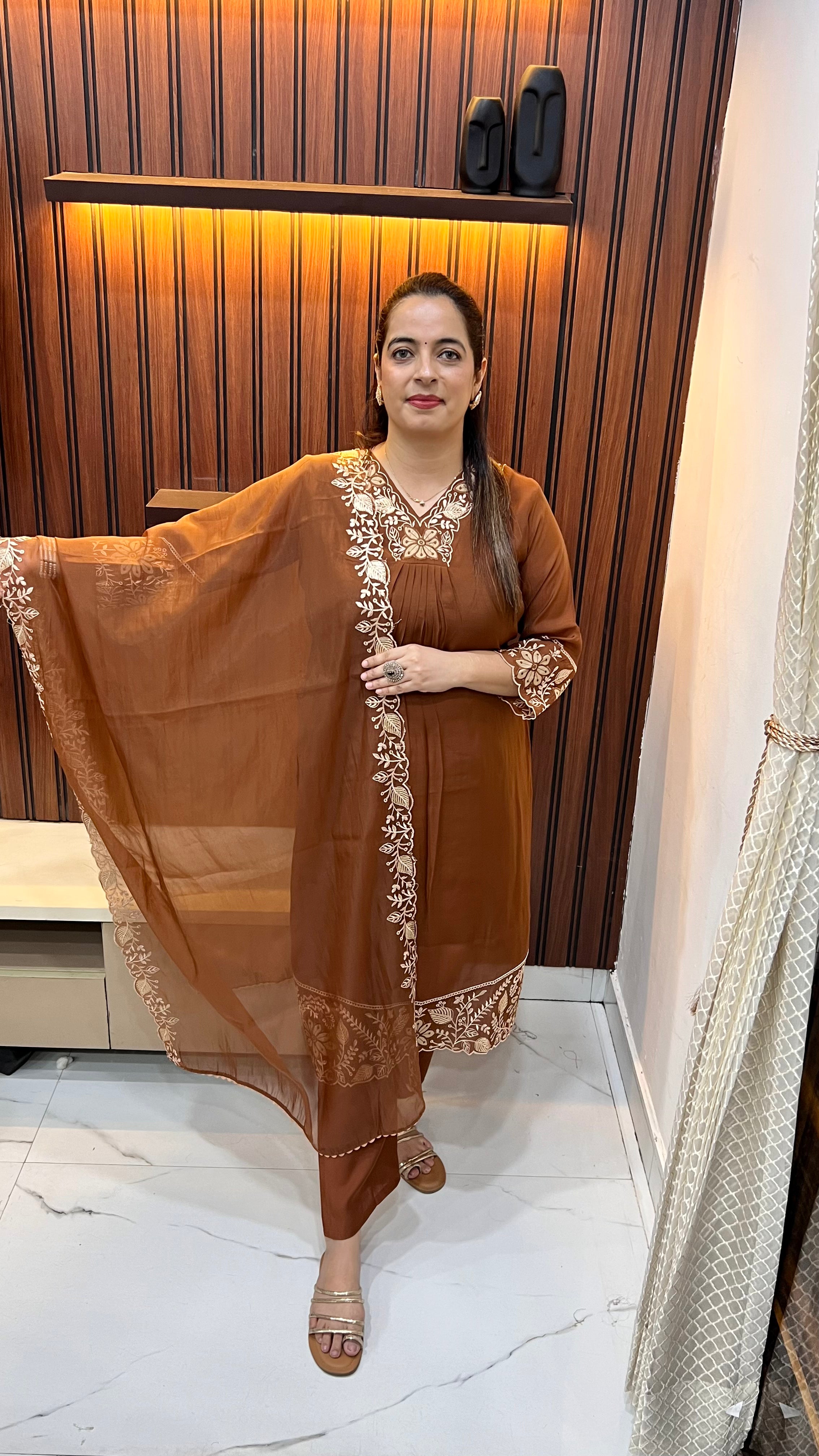 ✨ The Chanderi Whisper: Mul Chanderi Gathered Suit with Organza Dupatta ✨
