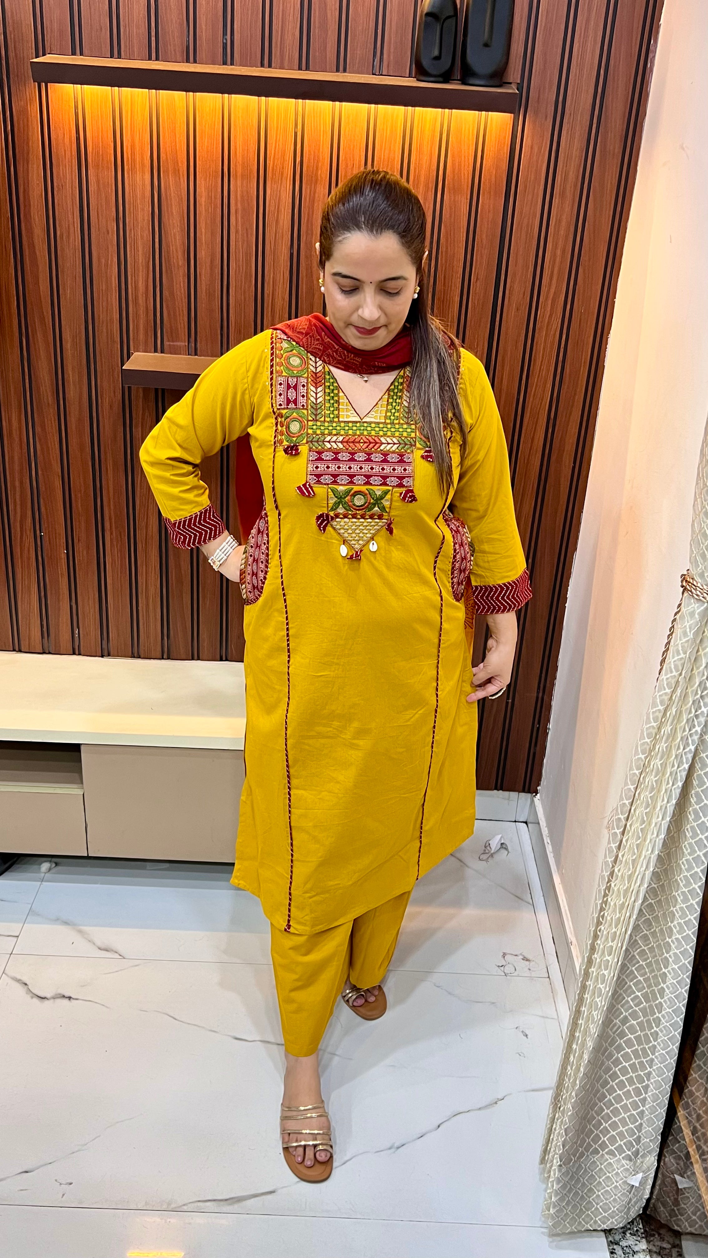 ✨ The Pocket Symphony: Pure Cotton Kalamkari Suit with Hand-Embroidery & Kodi Accents ✨