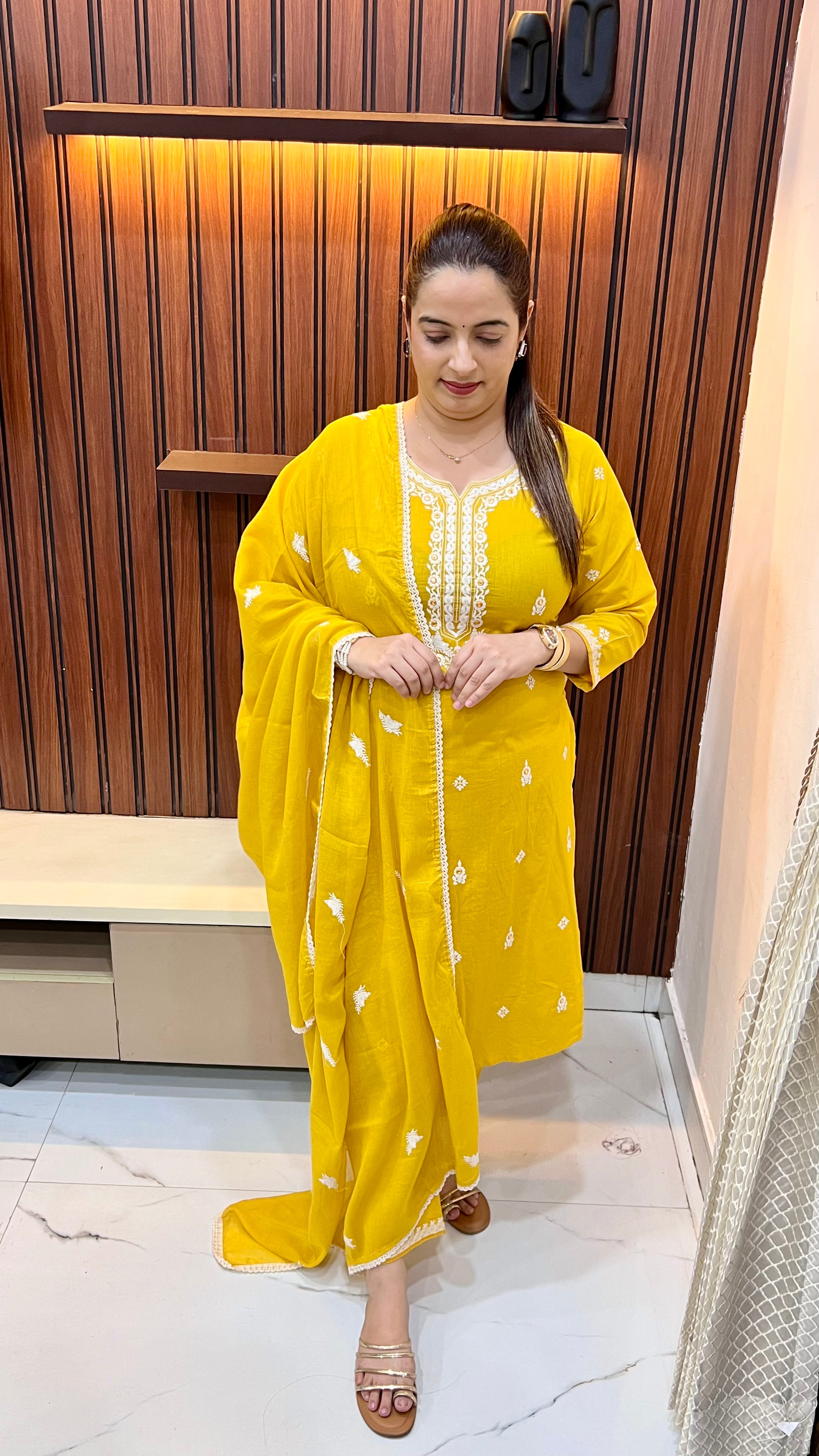 ✨ Quick Look: Pure Cotton Lakhnavi Suit with Mirror & Booti Embroidery ✨