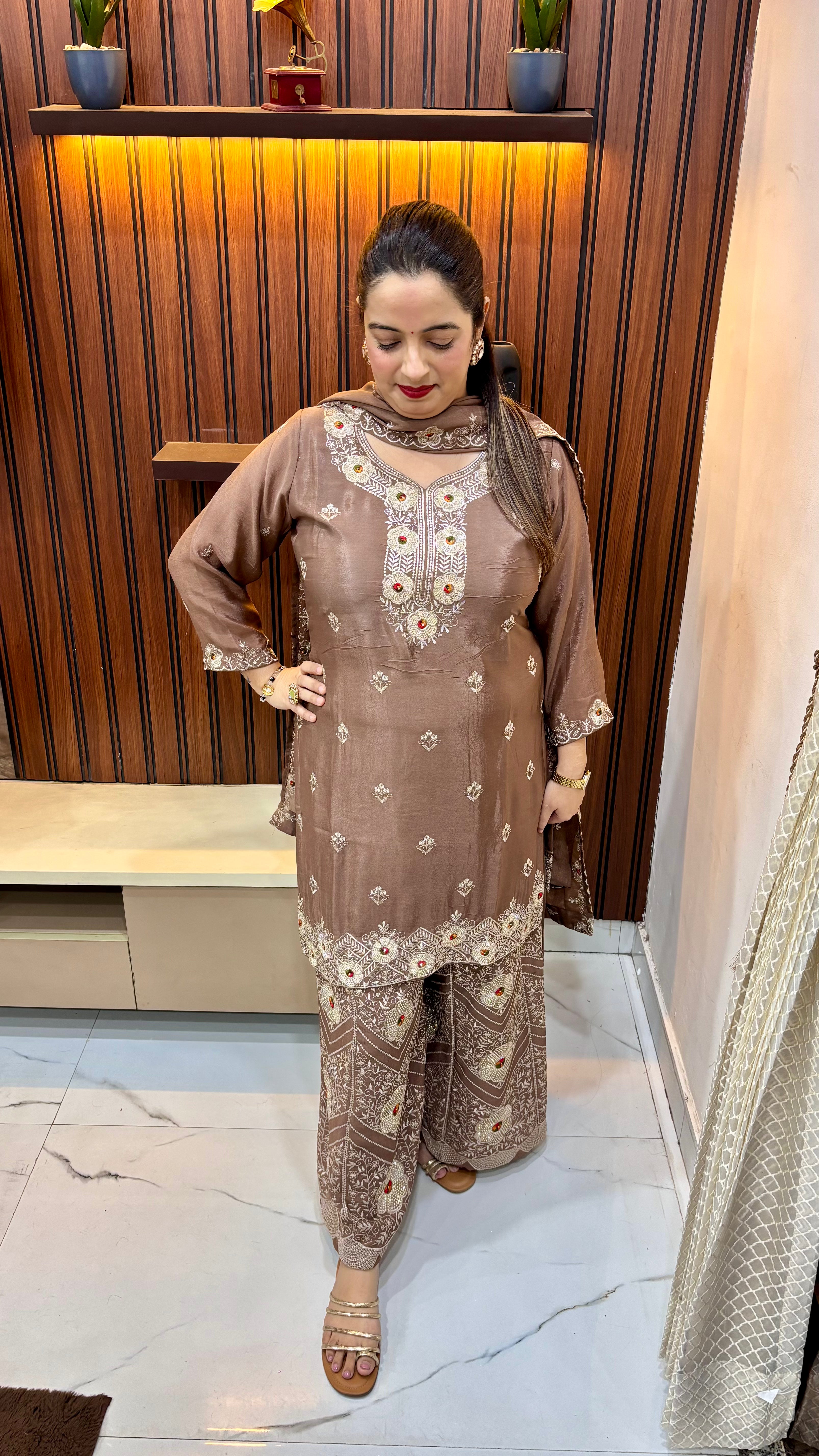 Pure Paper Silk Suit with All-Over Zari & Thread Work and Heavy Sharara