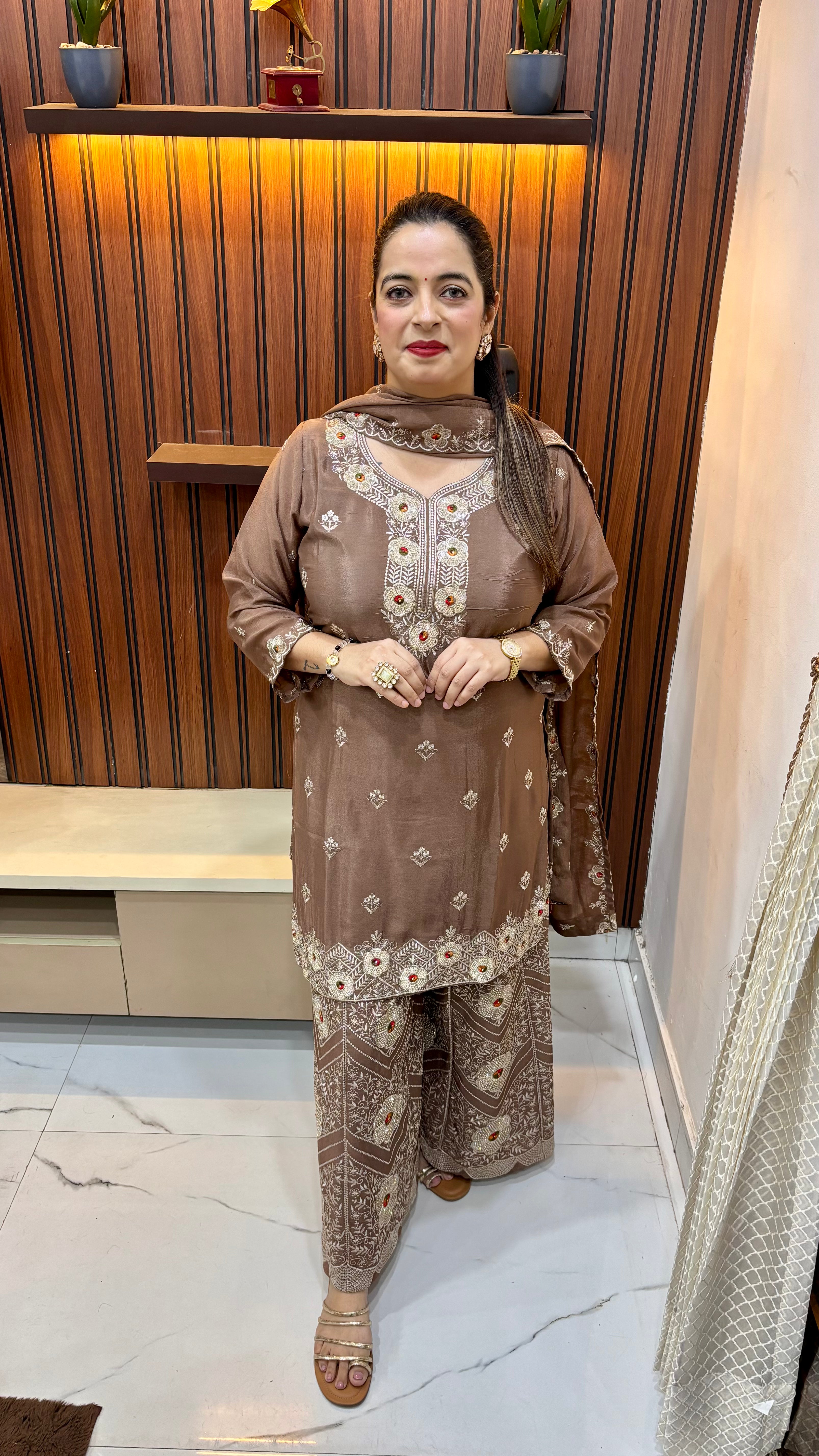 Pure Paper Silk Suit with All-Over Zari & Thread Work and Heavy Sharara