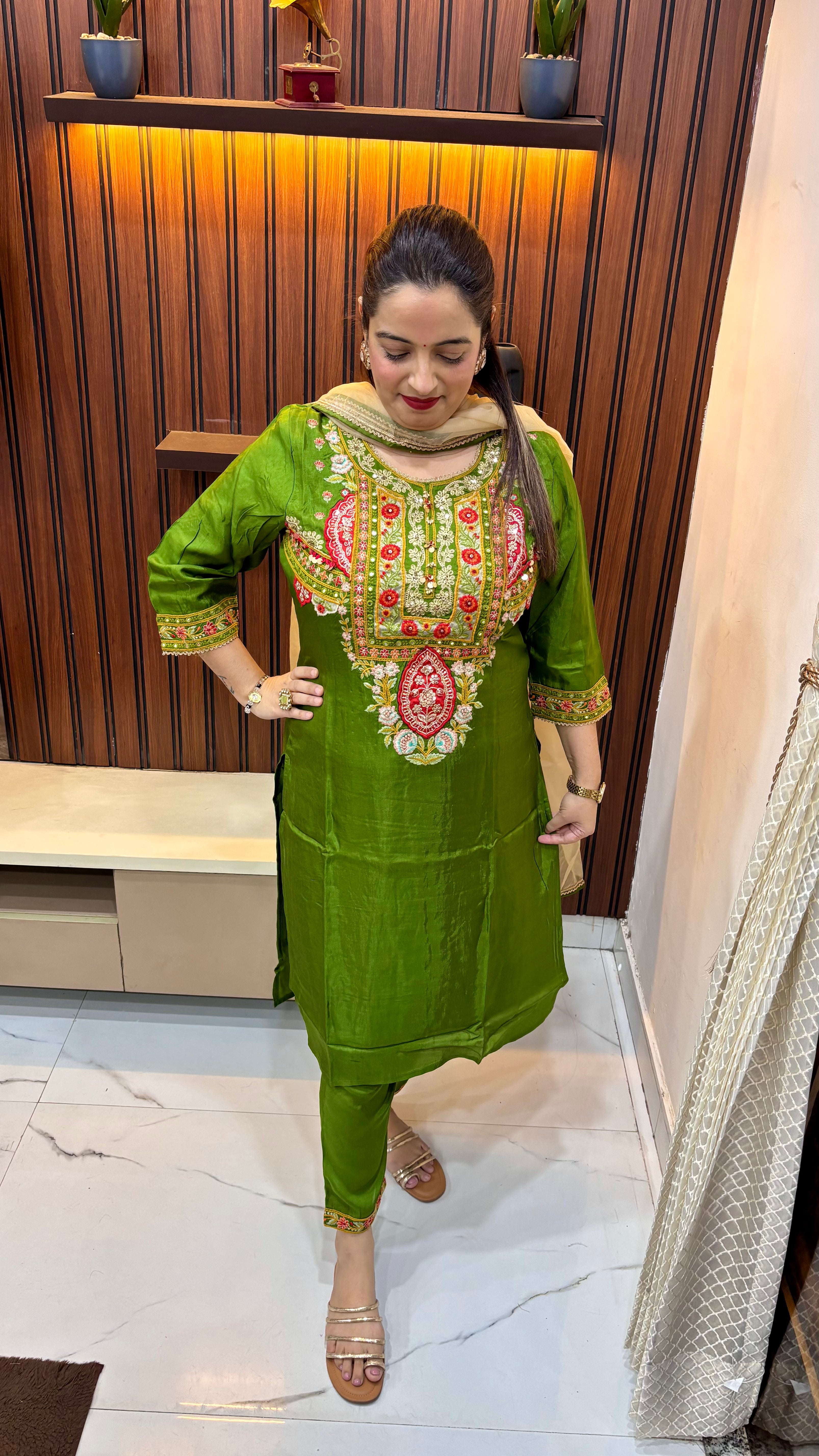 Paper Silk Suit with Hand Embroidery Work